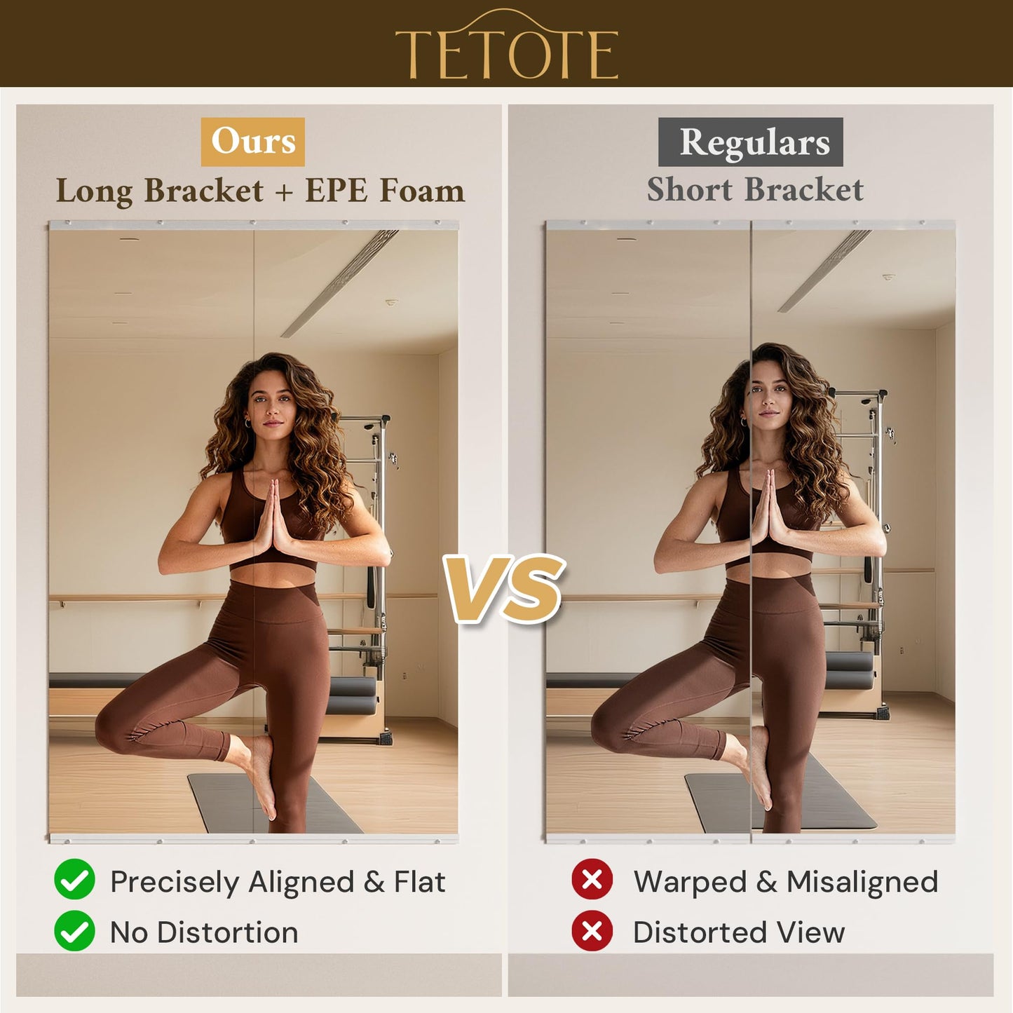 TETOTE Home Gym Mirror for Wall 48" x 24" - 2PCS Large Frameless Tempered Glass Workout Exercise Fitness Mirror for Home Gym, Garage, Dance Studio, Yoga, Bedroom, Living Room