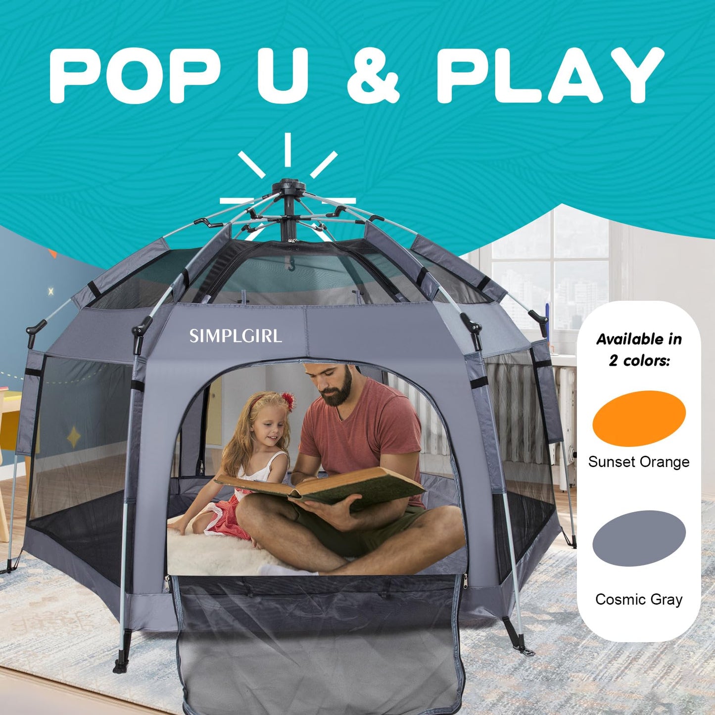 Premium Indoor and Outdoor Baby Playpen - Portable, Lightweight, Pop Up Pack and Play Toddler Play Yard w/Canopy and Travel Bag- Grey