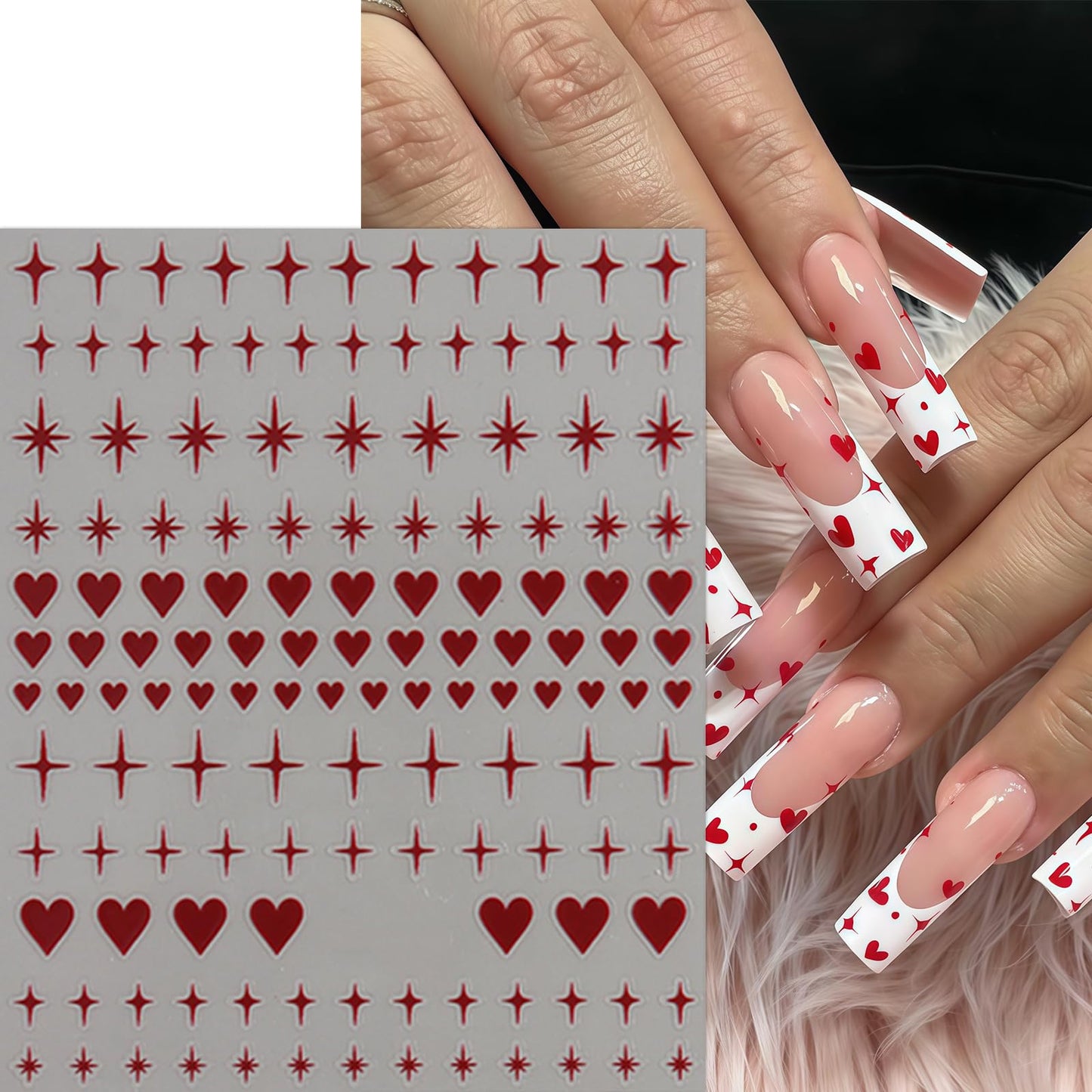 8 Sheets Gold Silver Heart Nail Art Stickers 3D Valentines Nail Decals Gold Silver Black Red Star Peach Heart Design Nail Stickers Cute Heart Nail Supplies for Women Acrylic Manicure Decoration DIY