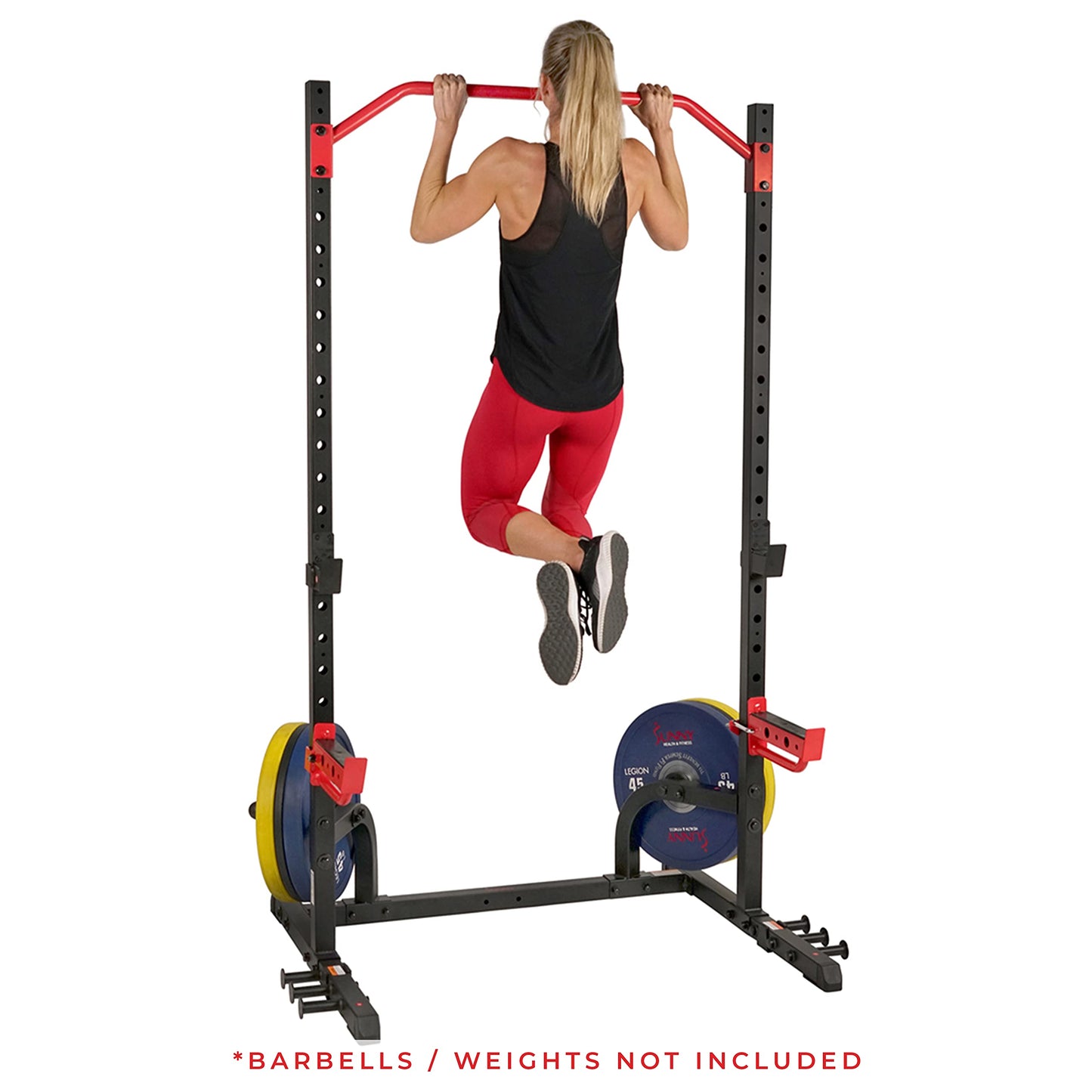 Sunny Health & Fitness Power Zone Squat Stand Power Rack Cage - SF-XF9931, Upright,Black/Red