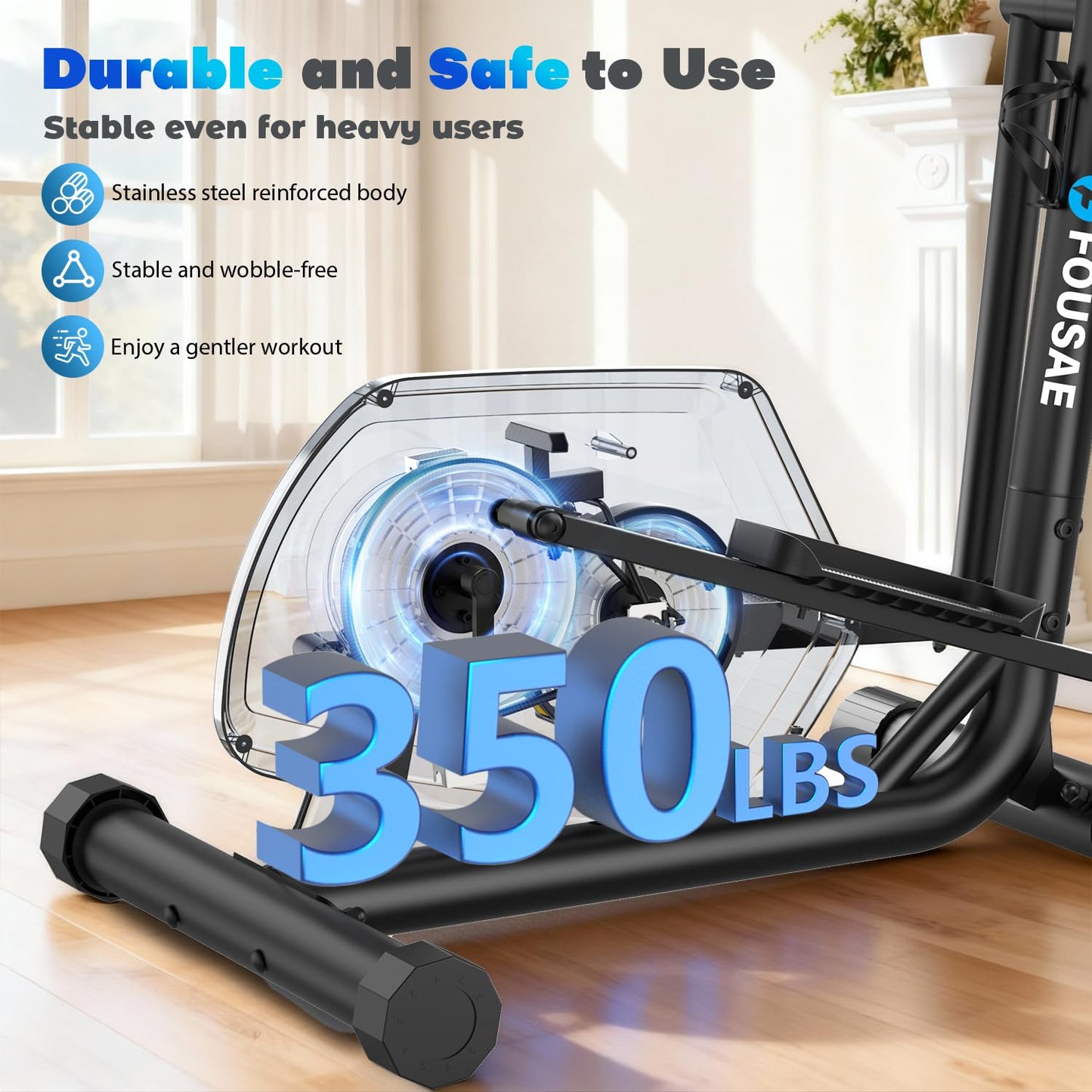 FOUSAE Elliptical Exercise Machine, 16-Level Magnetic Resistance Elliptical Machine for Home Trainer with Hyper-Quiet Drive, 15.5IN Stride, LCD Monitor & App Support, 350LBS Weight Capacity