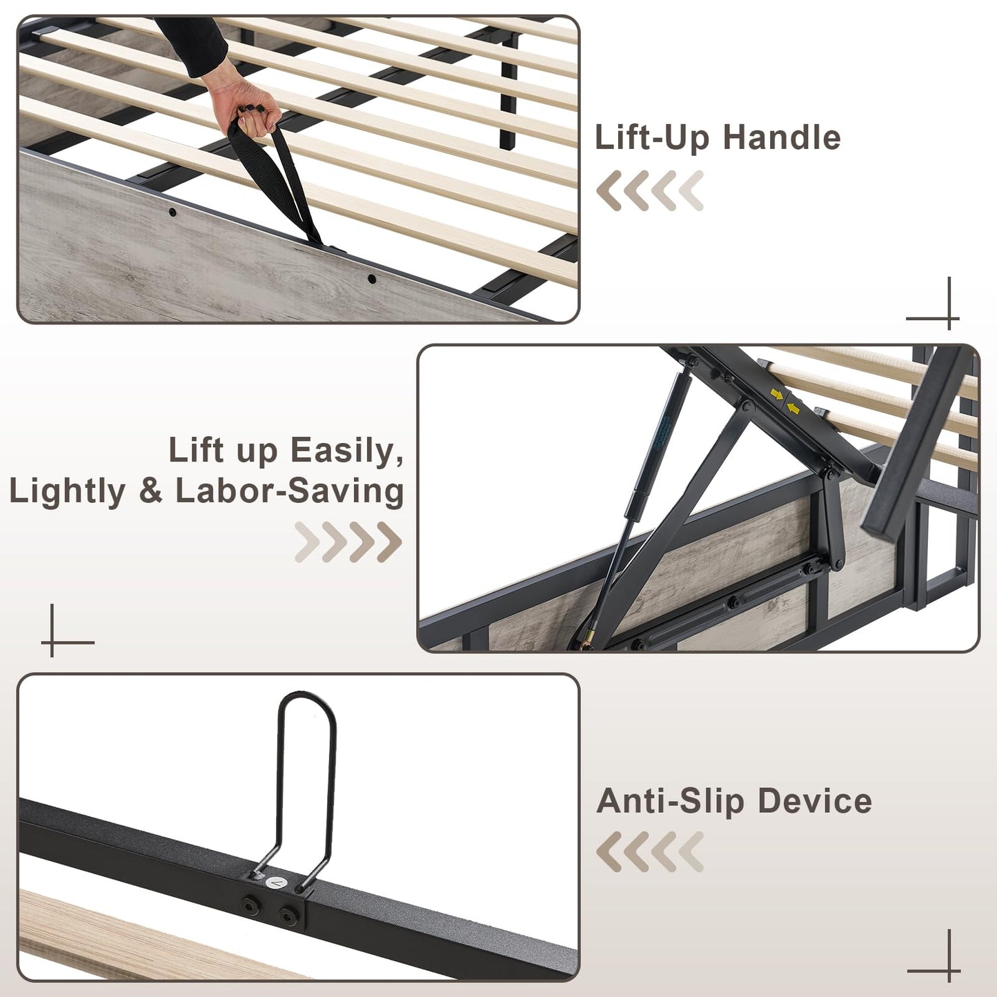 AMERLIFE King Size Lift Up Storage Bed Frame, Wooden Platform Bed Frame with Lifting Storage & Charging Station, No Spring Box Needed/Noise Free, White Birch