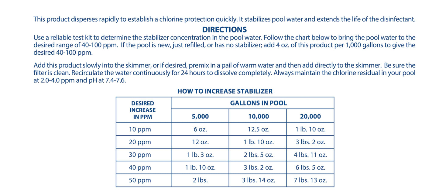 Pool Mate 7-Pounds Premium Pool Stabilizer and Conditioner, Concentrated Cyanuric Acid for Pools, Helps Chlorine Last Longer