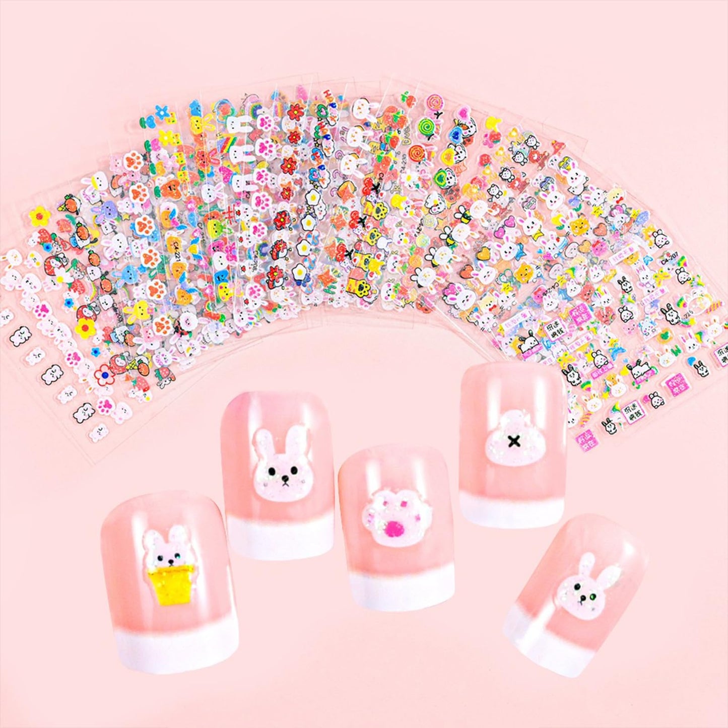 30 Sheets Bunny Nail Art Stickers Cute Nail Stickers 3D Self Adhesive Nail Art Supplies Rabbit Strawberries Heart Flower Nail Design Easter Nail Decals for Women Girls Manicure DIY Decorations