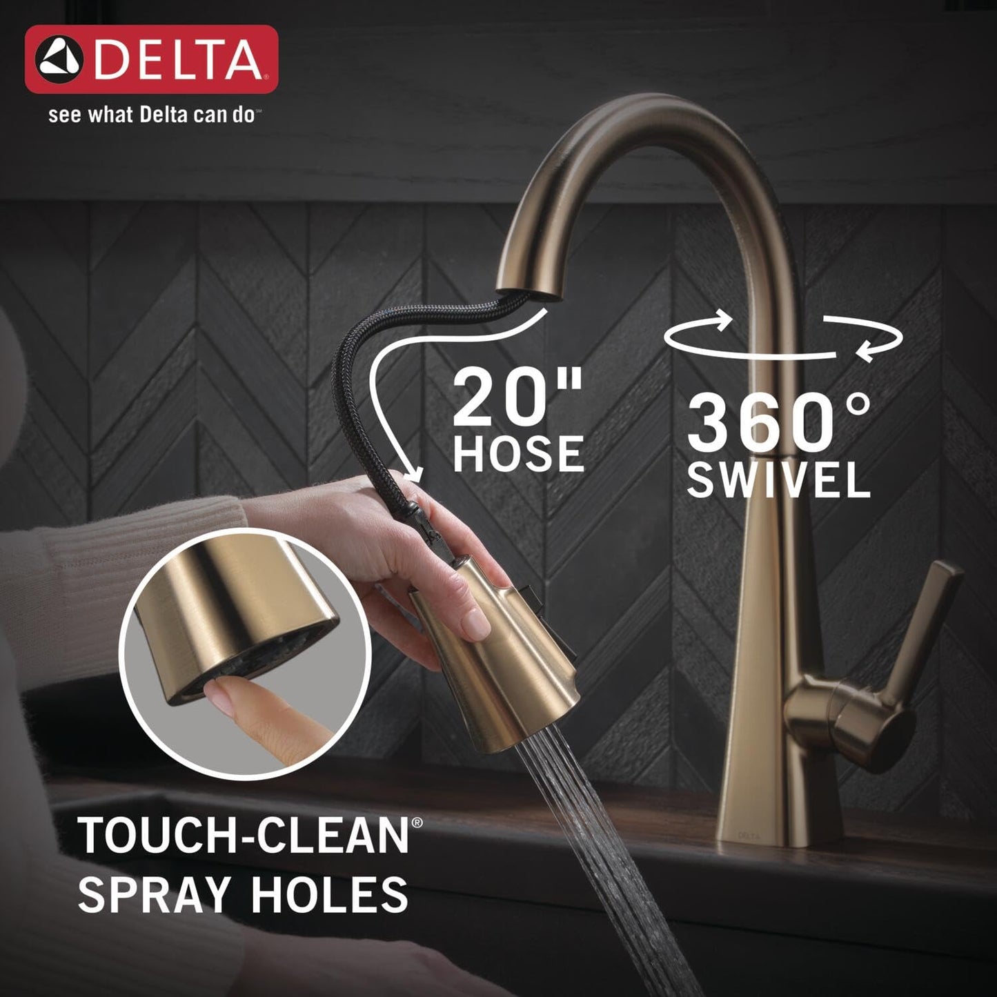 Delta Faucet Lenta Gold Kitchen Faucet, Soap Dispenser Included, Kitchen Sink Faucet, Gold Faucet for Kitchen Sink with Magnetic Docking Spray Head, Champagne Bronze 1982Z-CZ-DST