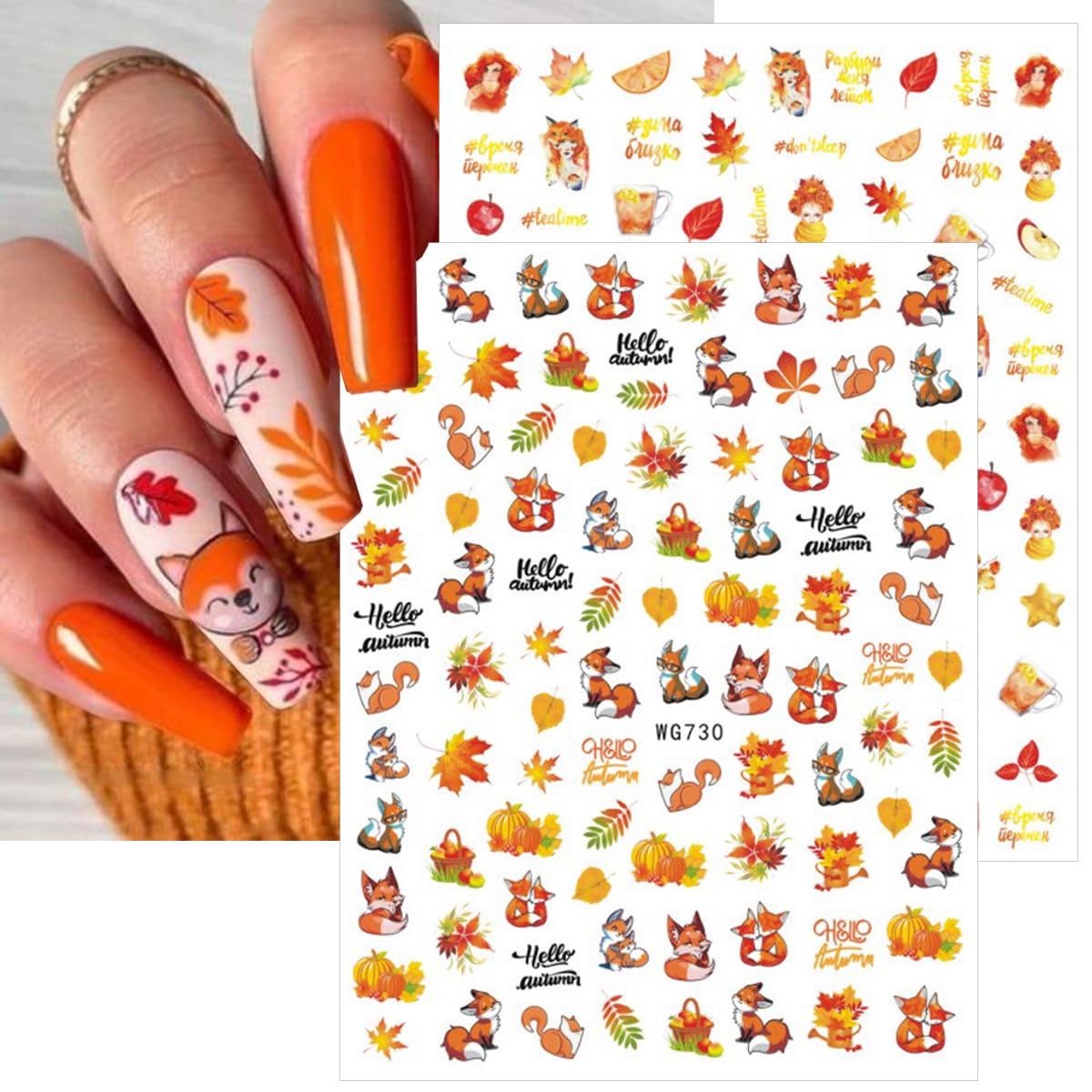 8 Sheets Fall Nail Stickers for Nail Art Autumn Thanksgiving Nail Art Stickers 3D Self-Adhesive Pumpkin Turkey Nail Design Stickers Pegatinas Uñas Maple Leaf Nail Decals for Women Girls DIY Manicure