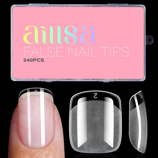 AILLSA Extra Short Square Nail Tips - 240pcs Thickened Pre-filed False Nail Tips Half Matte Nails Tips, Fake Nails for Gift
