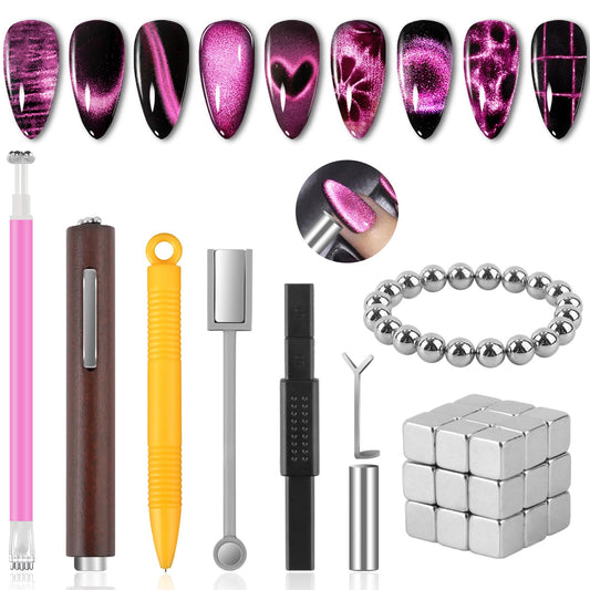 54PCS Cat Eye Nail Magnet Set, EBANKU Cat Eye Gel Nail Polish Magnet for Nails, 3 IN 1 Magnets for Cat Eye Gel Polish, Cat Eye Magnets Sticks Nail Design Tools Nail Art Accessories