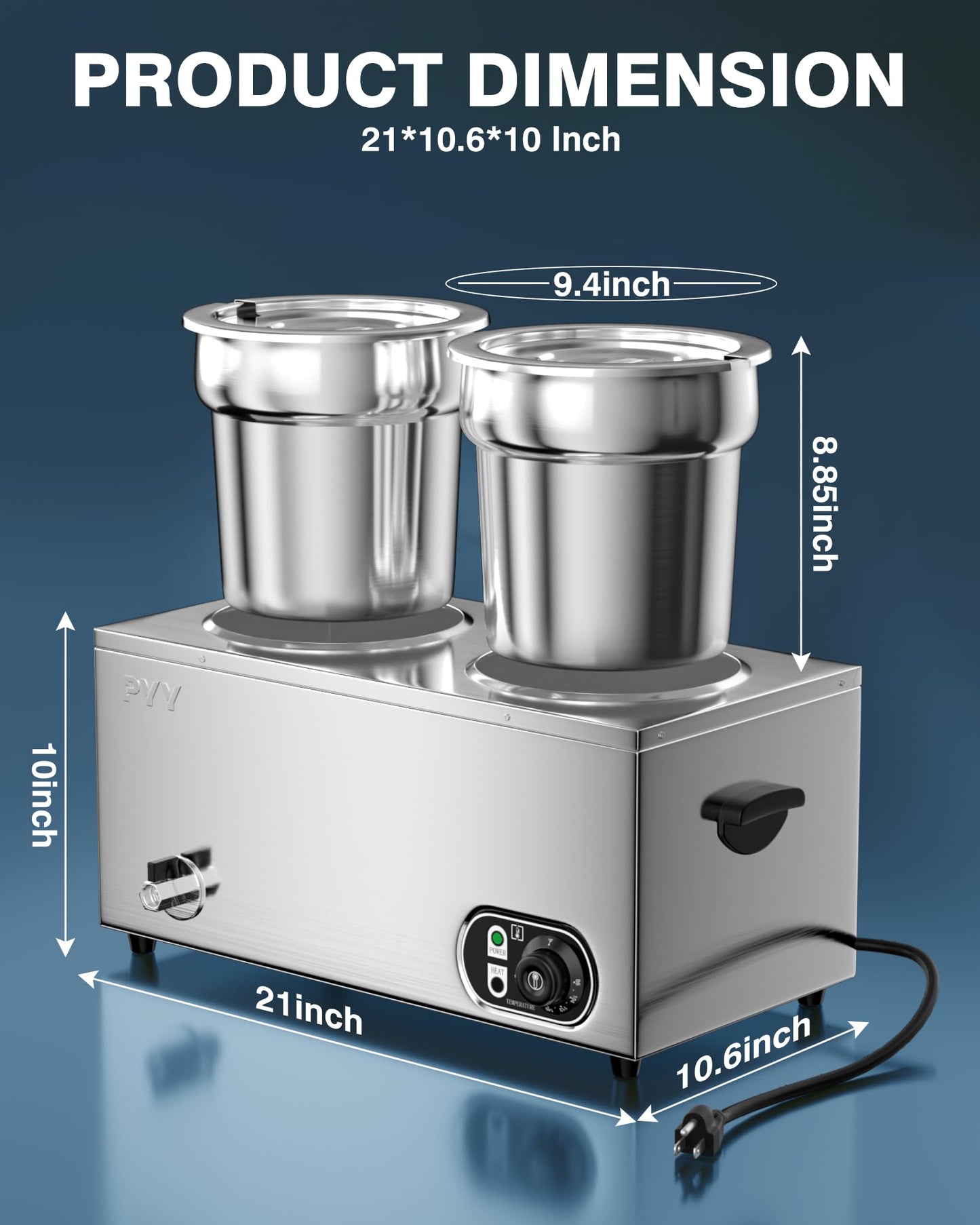 PYY Soup Warmer Commercial - 2x7.4QT Stainless Steel Bain Marie Round Pot 86~185°F Adjustable Temp, Electric Soup Warmer Countertop with Anti-Dry Burn and Reset Button for Restaurant, Buffet 1500W