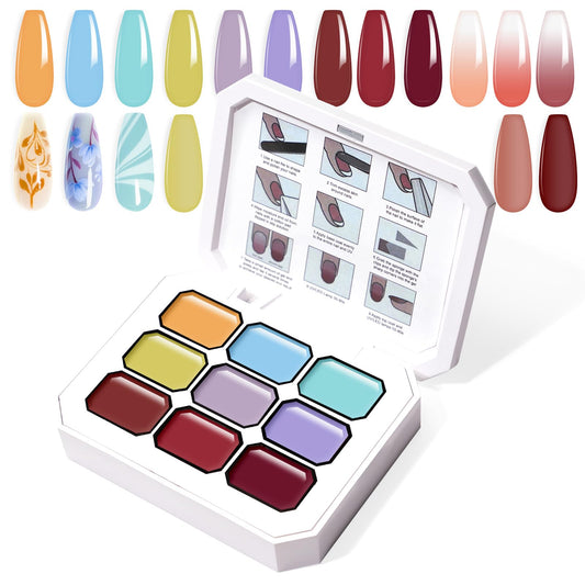 U-Shinein Gradient Painting Gel, 9 Colors Ombre Gel Nail Polish Summer Hot Bule for Pigment Pat Nails Aura Nails, French Manicure DIY Nail Art Soak of UV Palette Bechside Candy