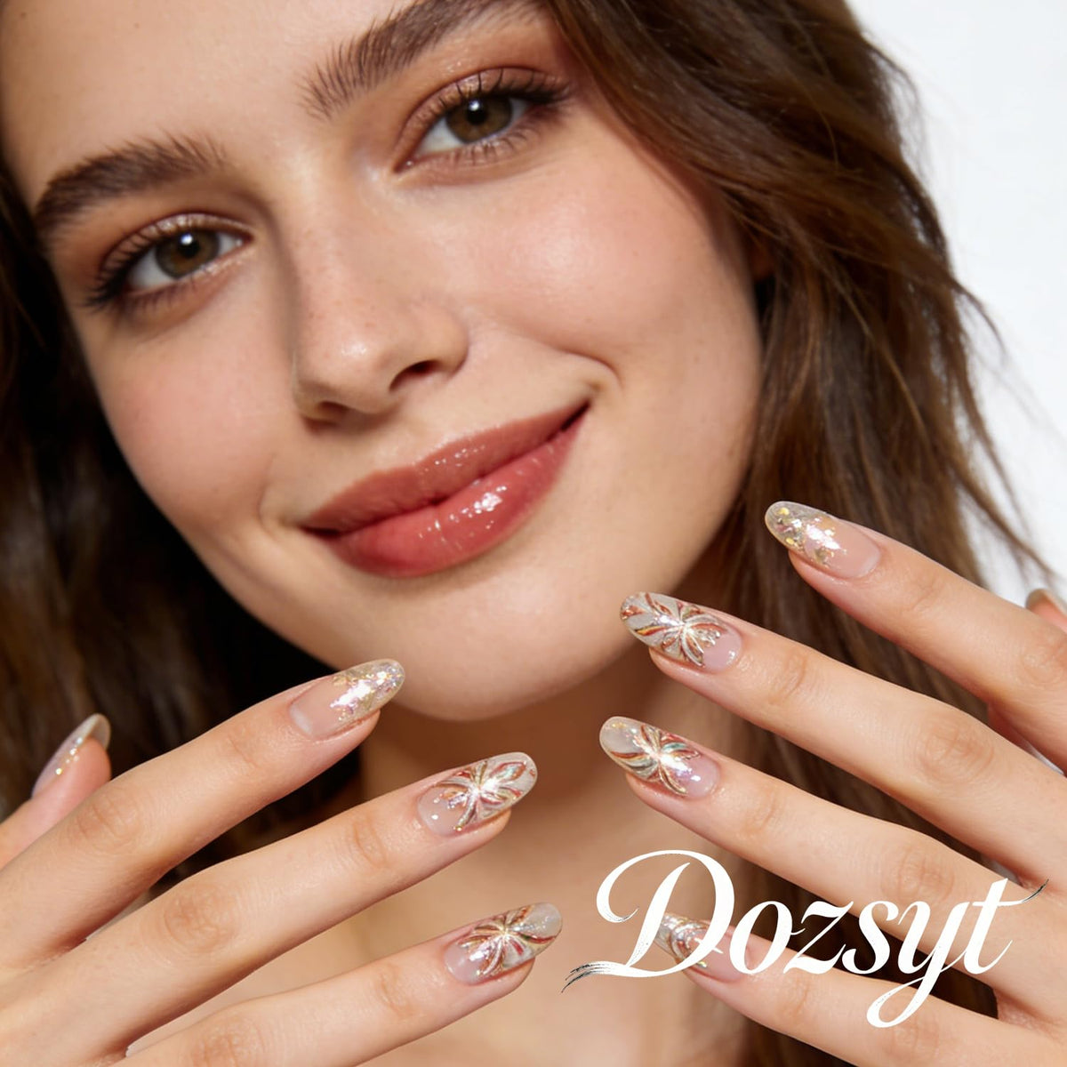 Pink Press On Nails Short Square Fake Nails With Bow Rhinestone Design French Nail Press Ons Embossed Bow Flower Acrylic Nails Glossy False Nail For Women