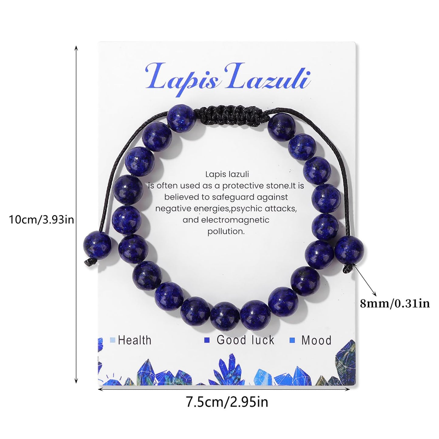 8mm Lapis Lazuli Bracelet for Women Handmade Adjustable Blue Bead Bracelet Healing Crystal Bracelet Gemstone Bracelets Lapis Lazuli Jewelry for Women Men
