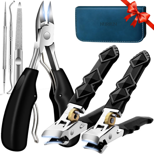 6PCS Toenail Clippers for Seniors Thick Toenails, Heavy Duty Nail Clippers for Men, Ultra Sharp Slanted Ingrown Toenail Clippers with Catcher, Wide Jaw Large Nail Cutters with Leather Case