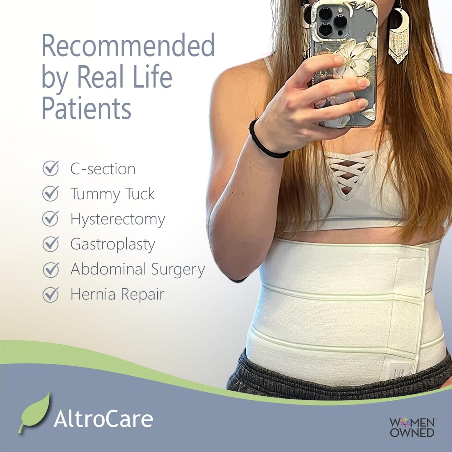 AltroCare Postpartum & Post Surgery Abdominal Binder. 3-Panel belly band for recovery after childbirth, hysterectomy, tummy tuck, hernia, diastasis recti. Size L/XL (45" to 60""). Made in USA."