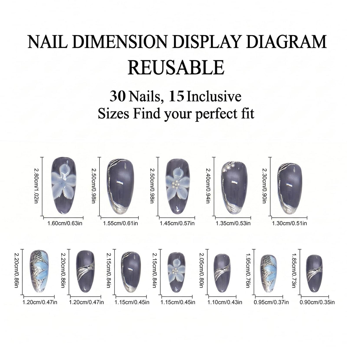 IMRAIN Almond Press on Nails, Medium Fake Nails, Purple Cat Eye 3D Sculpted Flower Pearl, 30 Pcs Reusable Glue on Nails for Women, Salon Quality