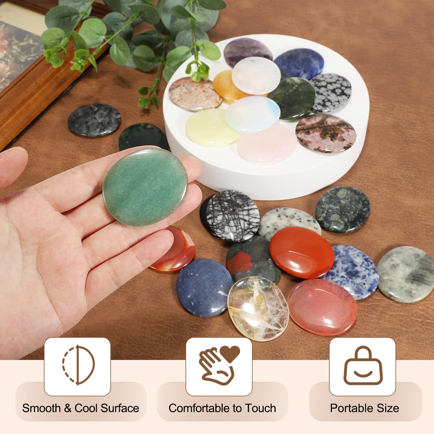 MECCANIXITY 2 Pcs Thumb Worry Stone for Anxiety, Tianshan Blue Stone Relief Crystals Hand Thumb Stones Pocket Gems Natural Polished for Yoga Meditation Relief