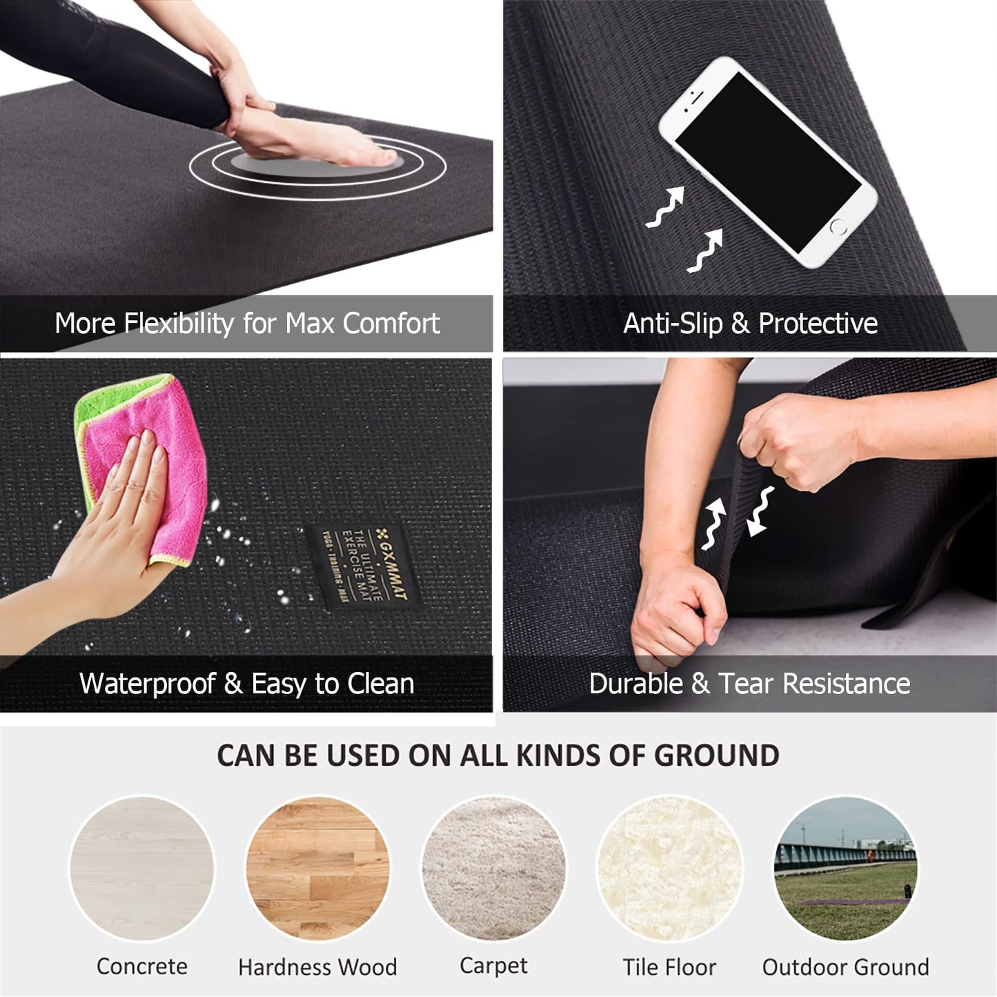 GXMMAT Large Yoga Mat 12'x6'/10'x6'/6'x8'(7mm), Extra Thick Workout Mats for Home Gym Flooring, Ultra Comfortable Non-Slip Quick Resilient Barefoot Wide Exercise Mat for Pilates, Stretching,Meditation