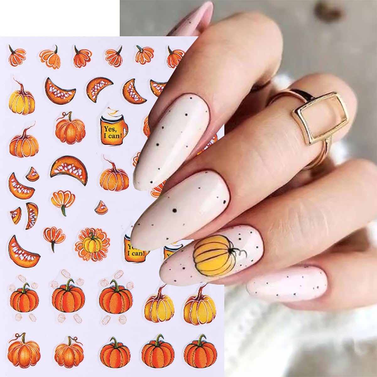 6 Sheets Fall Nail Stickers for Nail Art Pumpkin Maple Leaf Nail Decals 3D Self-Adhesive Thanksgiving Flower Leaves Design Nail Stickers Holiday Nail Art Supplies for Women Autumn Nail Art Decoration