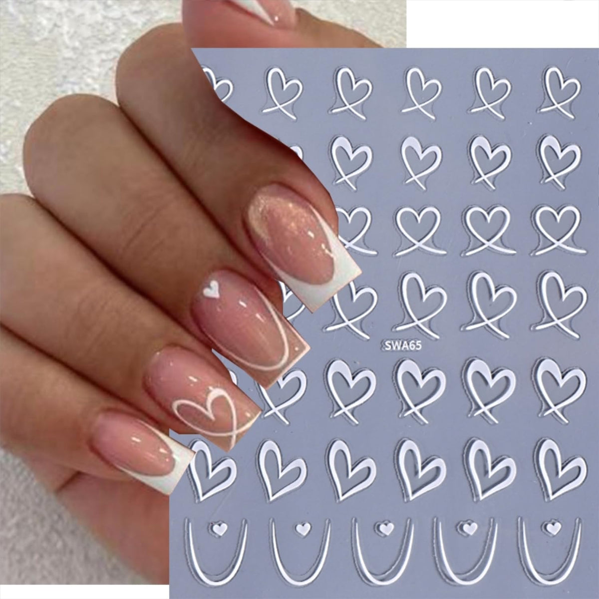 8 Sheets Valentine's Day Nail Stickers for Nail Art 3D Self Adhesive Heart Nail Art Stickers Black White Pink Valentine's Day Nail Decals Heart Nail Design Valentine Nail Art Supplies for Women