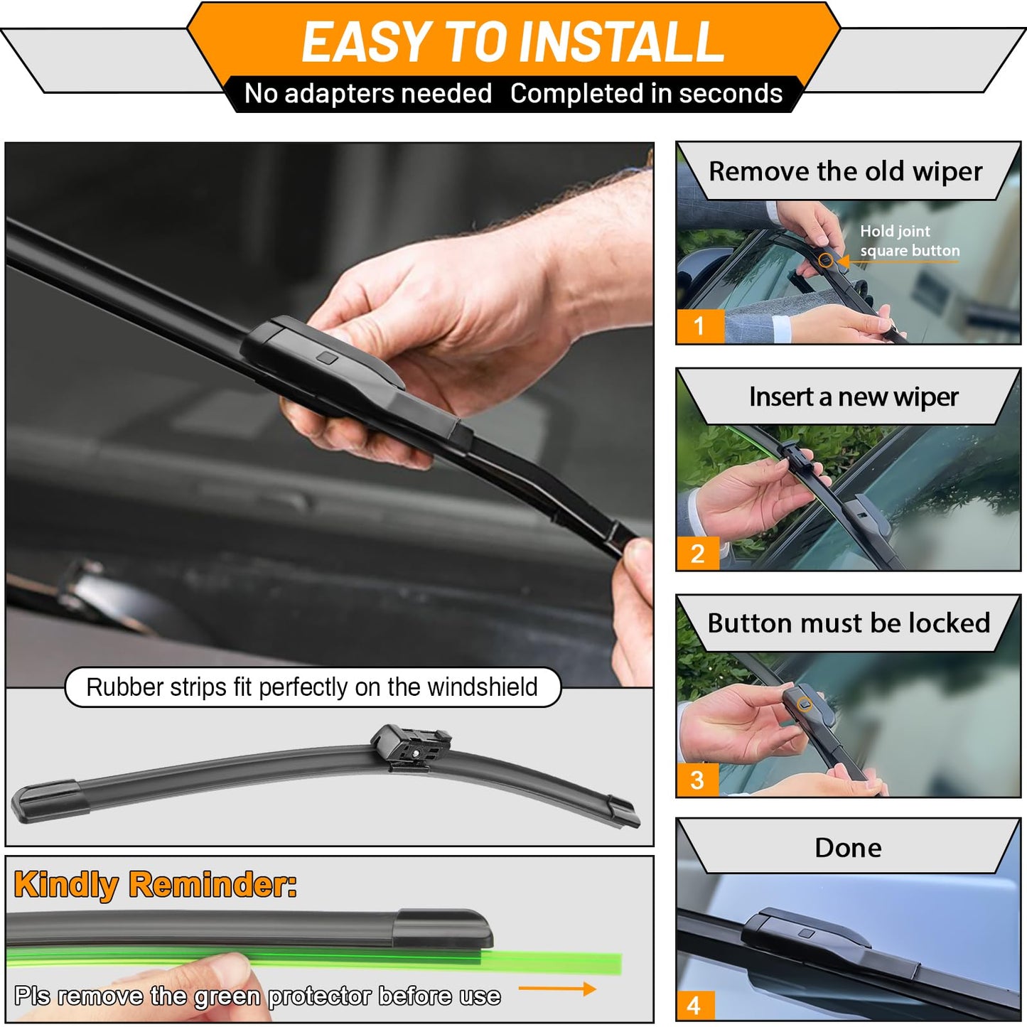 OEM Wiper Blades Replacement for Audi A4 Q5 Q3 A5 RS5 S5 allroad 2009-2020 Original Equipment Replacement Windshield Wipers 24 inch / 20 inch -Original Factory Quality (Set of 2) Top Lock 16mm
