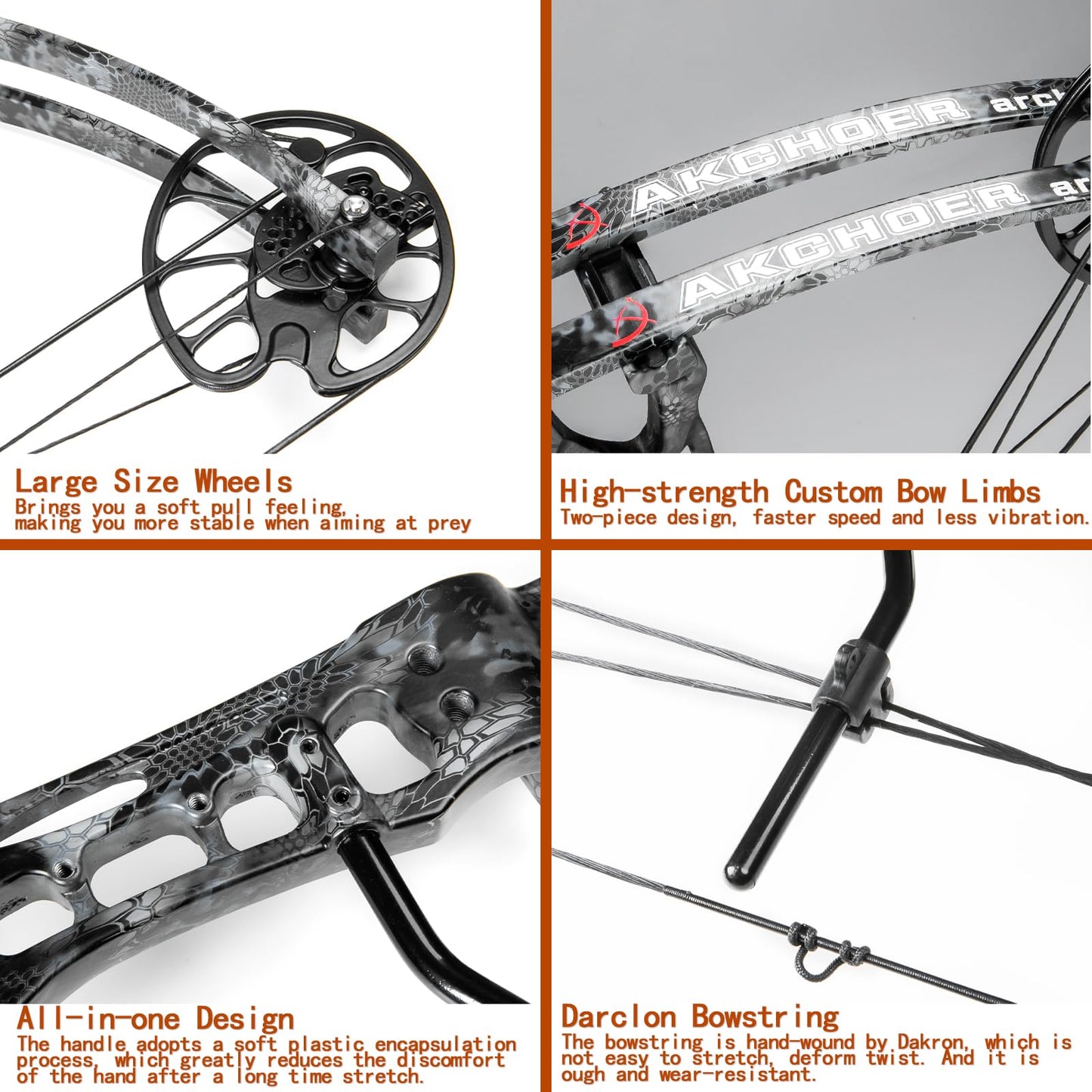 AKCHOER Compound Bow and Arrow Set 30-70 lbs for Adult and Teens, Adjustable Hunting Compound Bow Archery with Limbs Made in USA, Right Hand, 18”-31”, up to IBO 320 fps (CAMO)