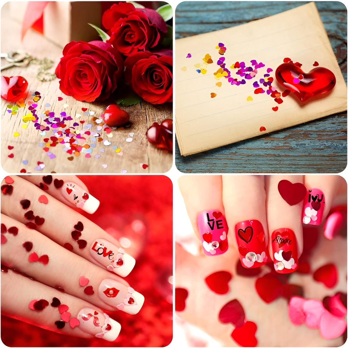 8 Sheets Heart Nail Art Stickers,Valentine's Day Nail Stickers 3D Self-Adhesive Nail Decals, Heart DIY Manicure Decoration Supplies Accessories for Women Girls