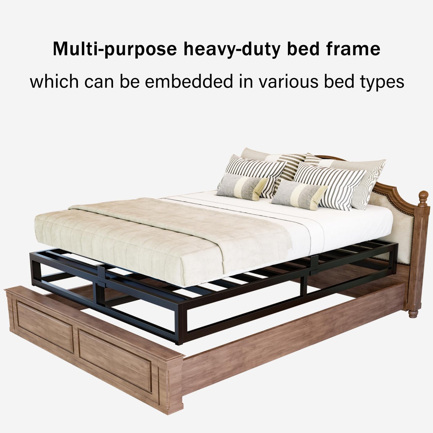 Bilily 10 Inch Queen Bed Frame with Steel Slat Support, Low Profile Queen Metal Platform Bed Frame Support Mattress Foundation, No Box Spring Needed/Easy Assembly/Noise Free