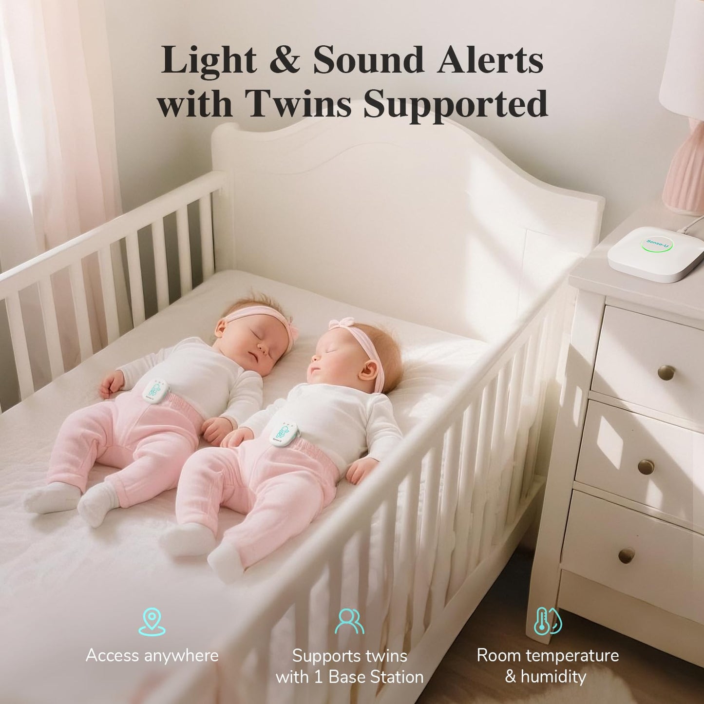 Sense-U Pro Smart Baby Monitor Bundle with 2.5K QHD Pan-Tilt-Zoom Camera: Tracks Breathing Movement, Rollover & Overheating with Cry Detection, Background Audio, Security Wi-Fi Video Camera