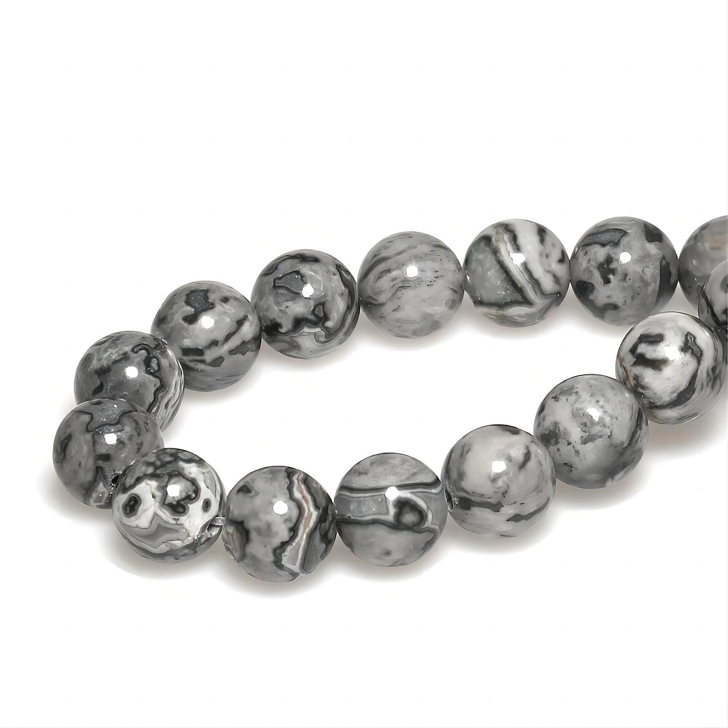 MJDCB AAA Natural Map Stone Beads Gray Picasso Stone Beads for DIY Bracelet Making 15" (8mm)