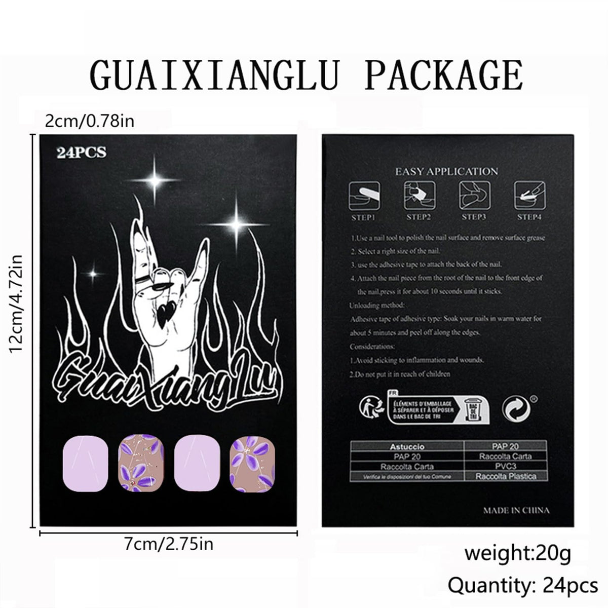 Short Press on Nails Cute Flower Fake Nails with Glitter Designs Purple Nails Press ons Square Spring False Nails Full Cover Glue on Nails Acrylic Nails for Women Spring Summer Daily Wear Salon