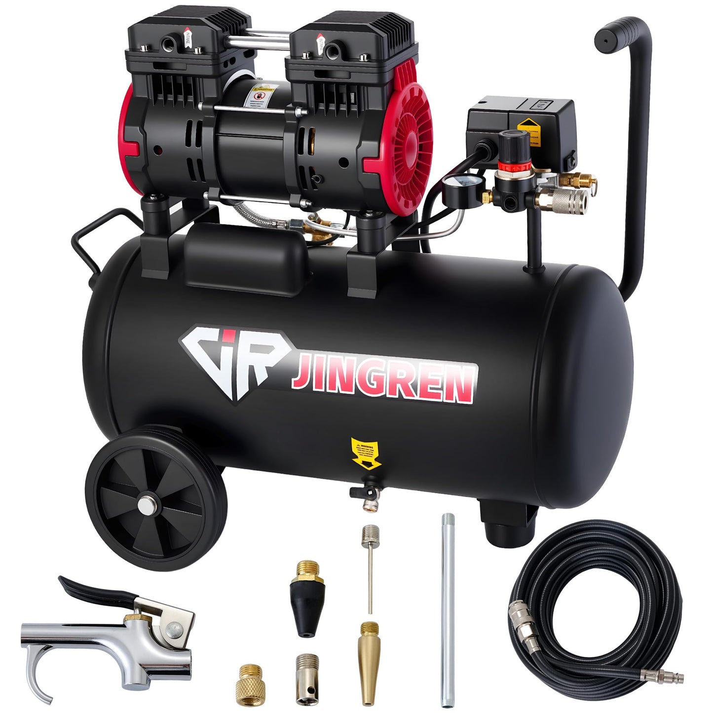 JIR JINGREN 8 Gallon Ultra Quiet Air Compressor, 2HP 4.2CFM, Max 120 PSI Oil-Free Air Compressor Tank, 120V/11A, 68dB for Car Repair, Spray Painting, Woodwork Nailing（With Accessories Kit）