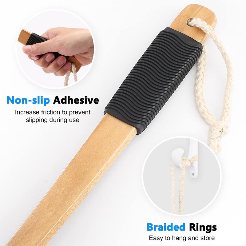 Loofah on a Stick PE Soft Mesh Luffa with Non-Slip Wooden Handle Made of Soft and Sturdy Rubber Material Back Scrubber for Shower for Women and Men with String for Easy Hanging(Green)