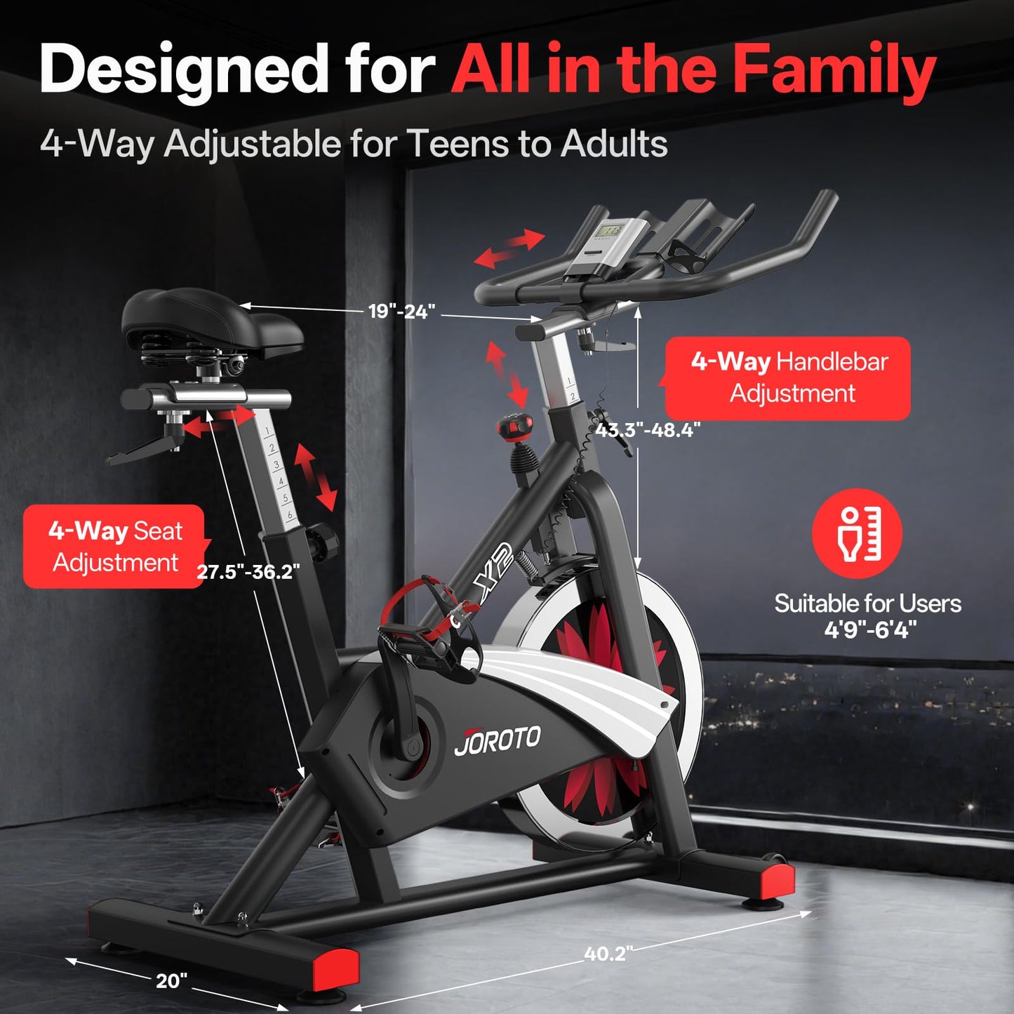 JOROTO Exercise Bike, Magnetic Resistance Stationary Bikes for Home with 40LBS Flywheel,Indoor Cycling Bike with 350LBS Weight Capacity, Low Noise, Bottle and Tablet Holder