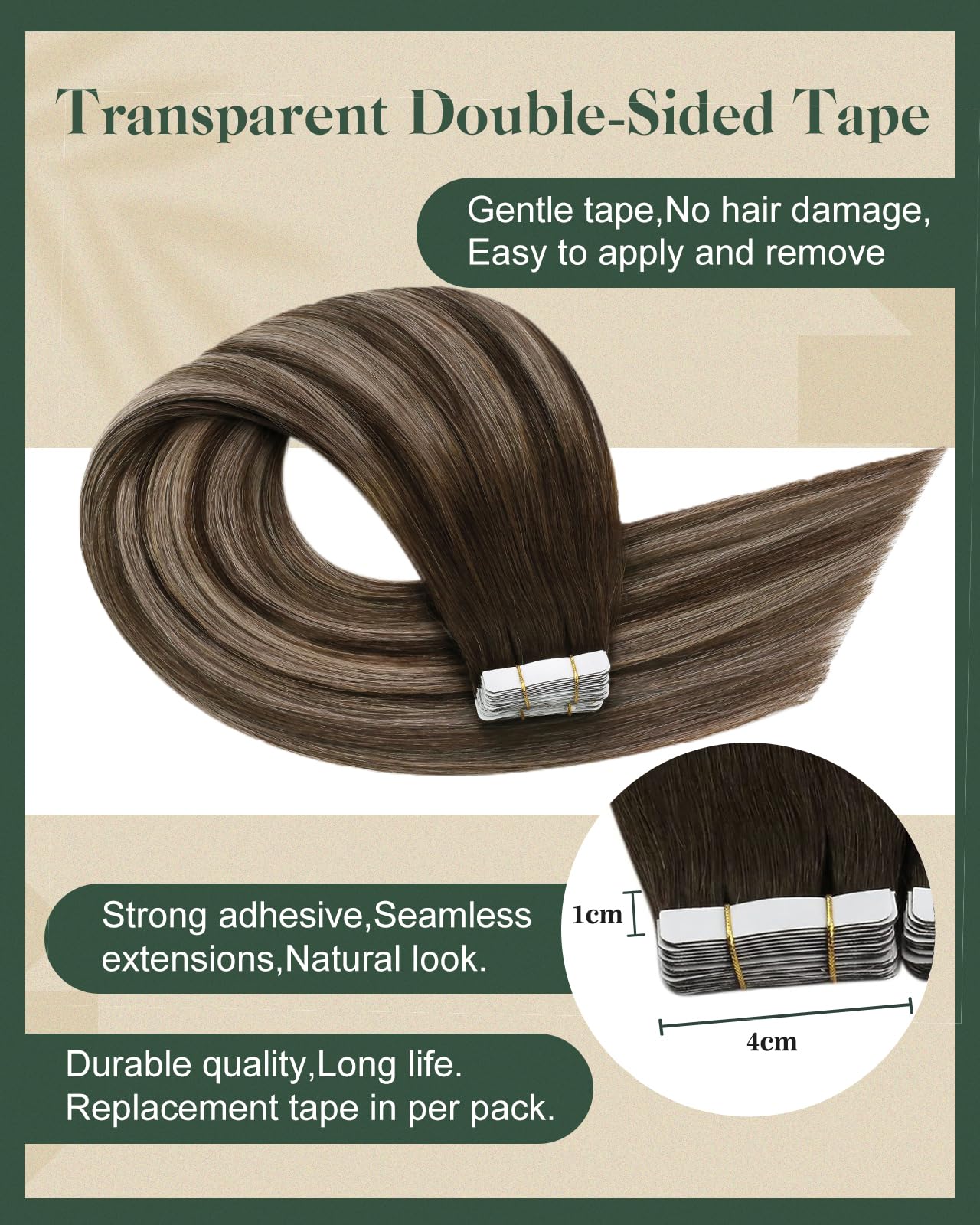 Ugeat 18 Inch Tape in Hair Extensions Human Hair Balayage Invisible Tape in Human Hair Extensions Ombre Dark Brown with Ash Blonde Hair Extension Tapes ins Easy to Use for Women 20Pcs 50G