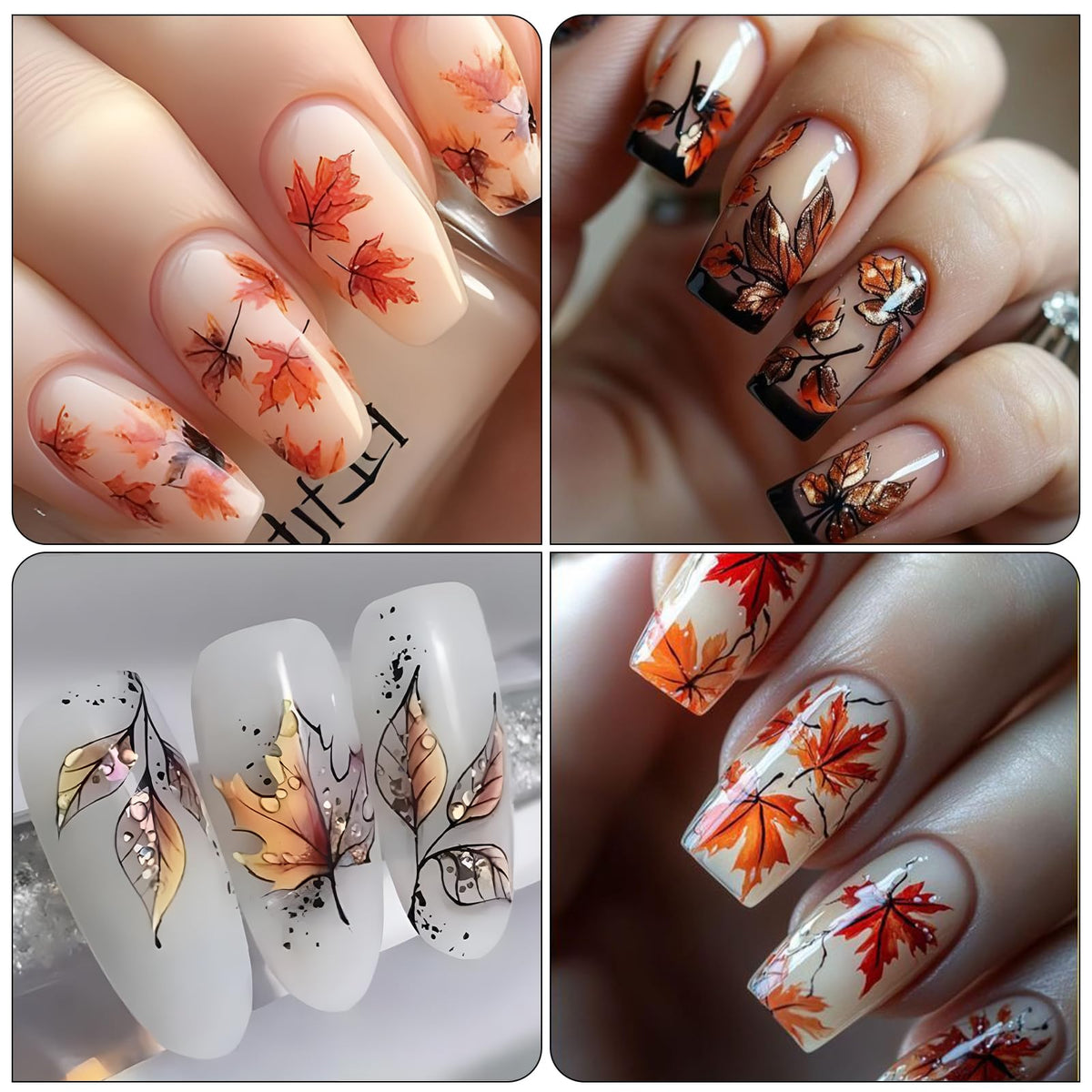 IDDFEVE Fall Nail Stickers - Autumn Withered Maple Self-Adhesive 3D Nail Decals for Women Girls DIY Thanksgiving Day Leaves Vein Manicure (4 Sheets)