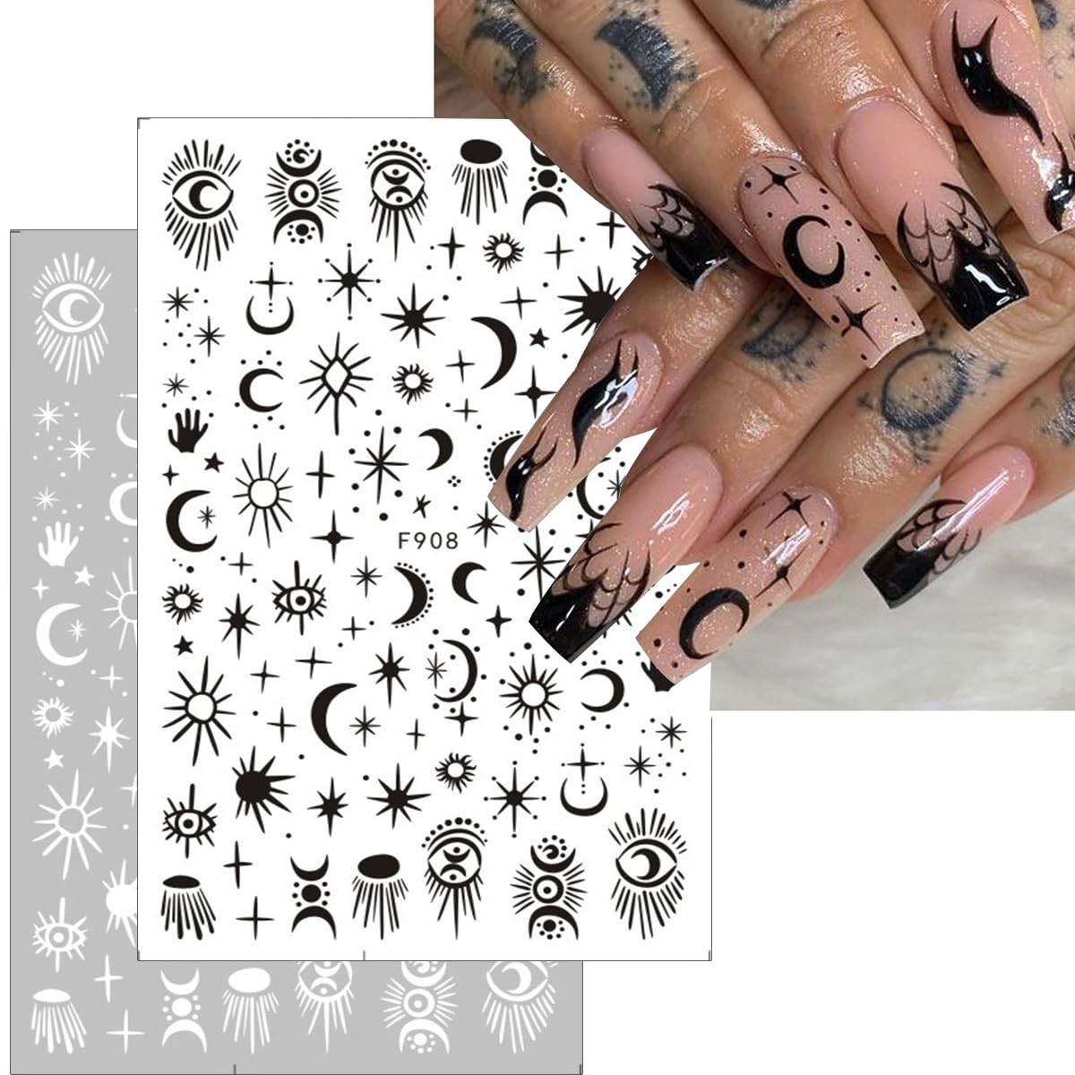 DZPGUONIZ 10 Sheets Black White Nail Art Stickers Snake Nail Decals Star Moon Star Rose Leaf Flame Nail Art Supplies Butterfly Acrylic Nail Supplies 3D Goth Snake Nail Design Stickers DIY Nail Decor
