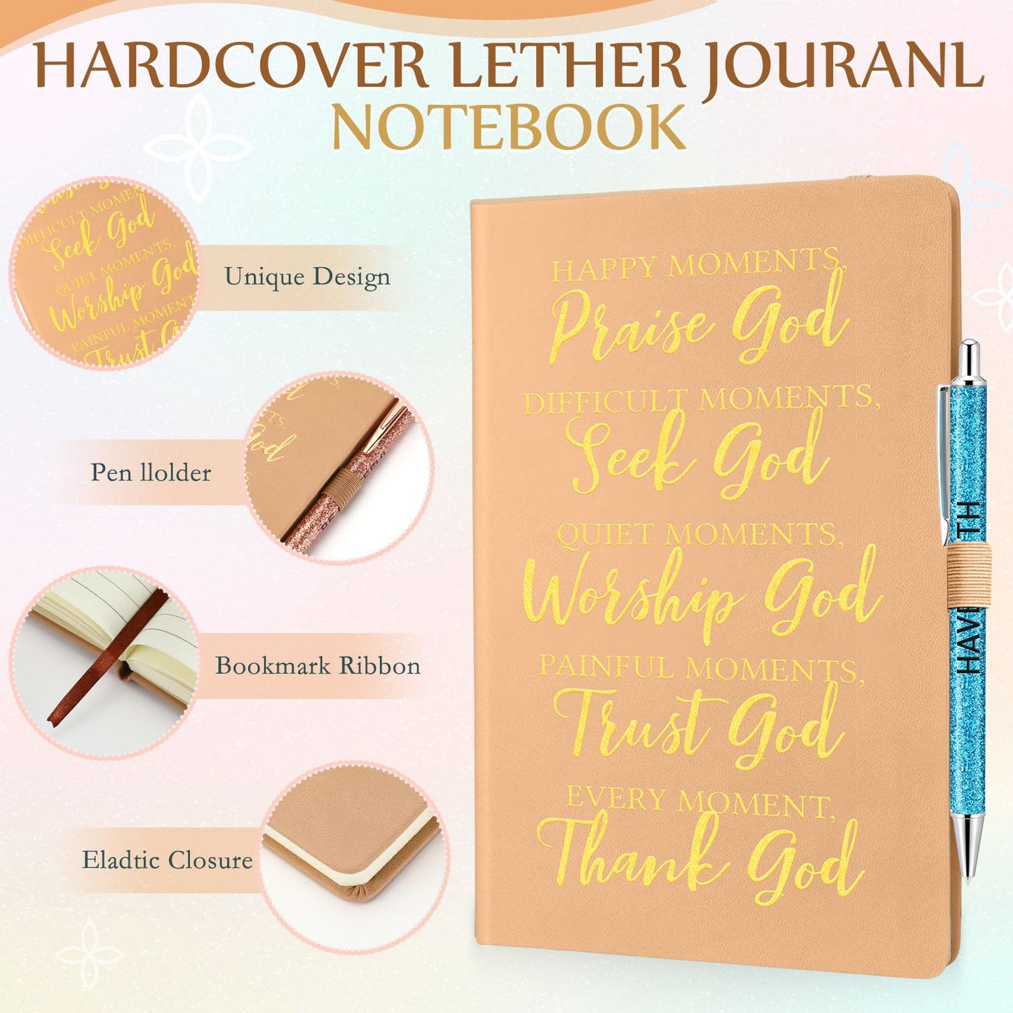 SiliFine 6 Pcs Christian Gifts for Women Be Still and Know Faith Religious Inspirational Thank You Gift Spiritual Birthday Christmas for Water Bottle Cosmetic Bag(Yellow)