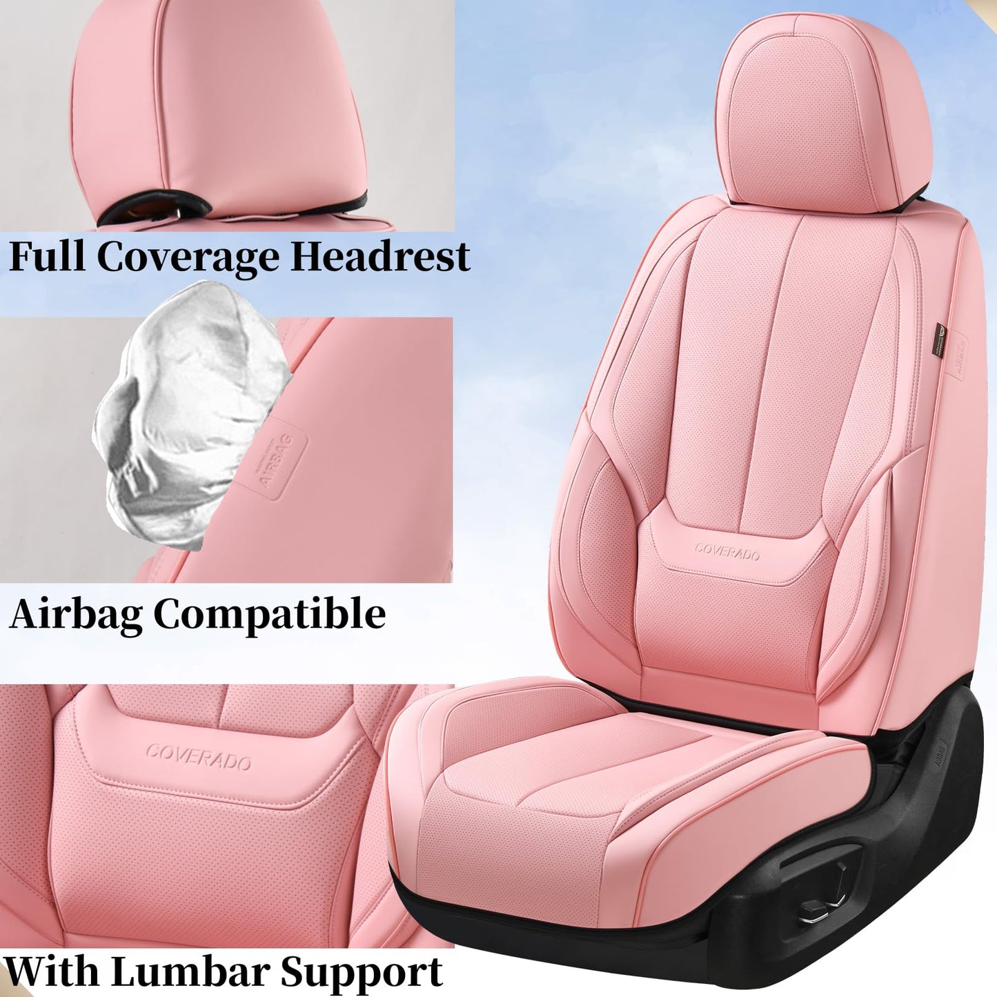 Coverado Seat Covers, Car Seat Covers Front Seats, Car Seat Cover, Car Seat Protector Waterproof, Car Seat Cushion Nappa Leather, Pink Seat Covers Carseat Cover Universal Fit for Most Cars