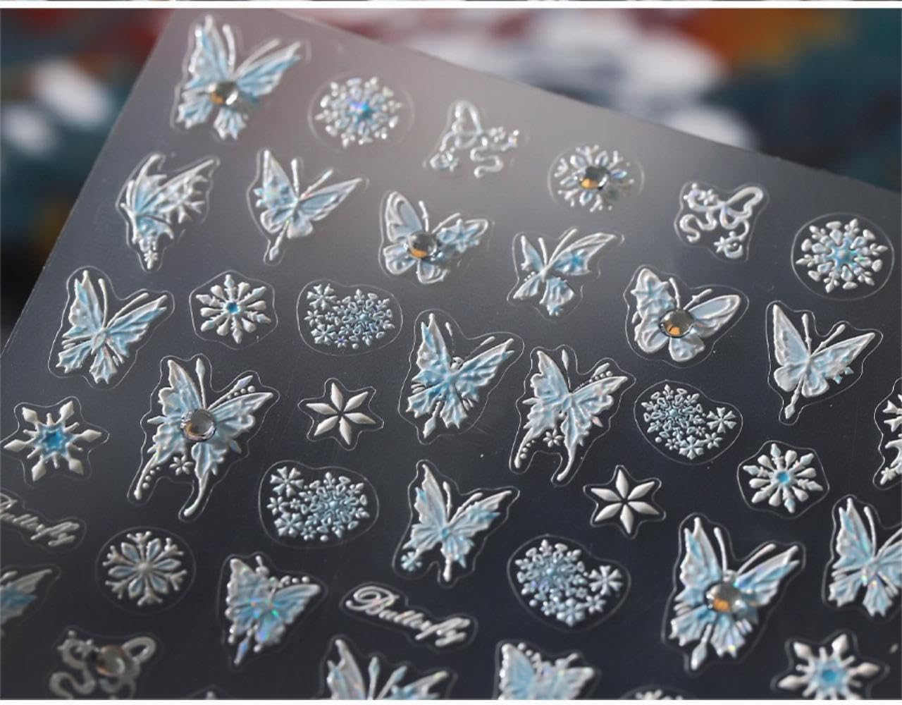 5D Embossed Butterfly Nail Stickers Laser Butterflies Nail Art Stickers Rhinestone Nail Decals Self-Adhesive Spring Sticker Summer Nails Supplies for Women Girls DIY Manicure