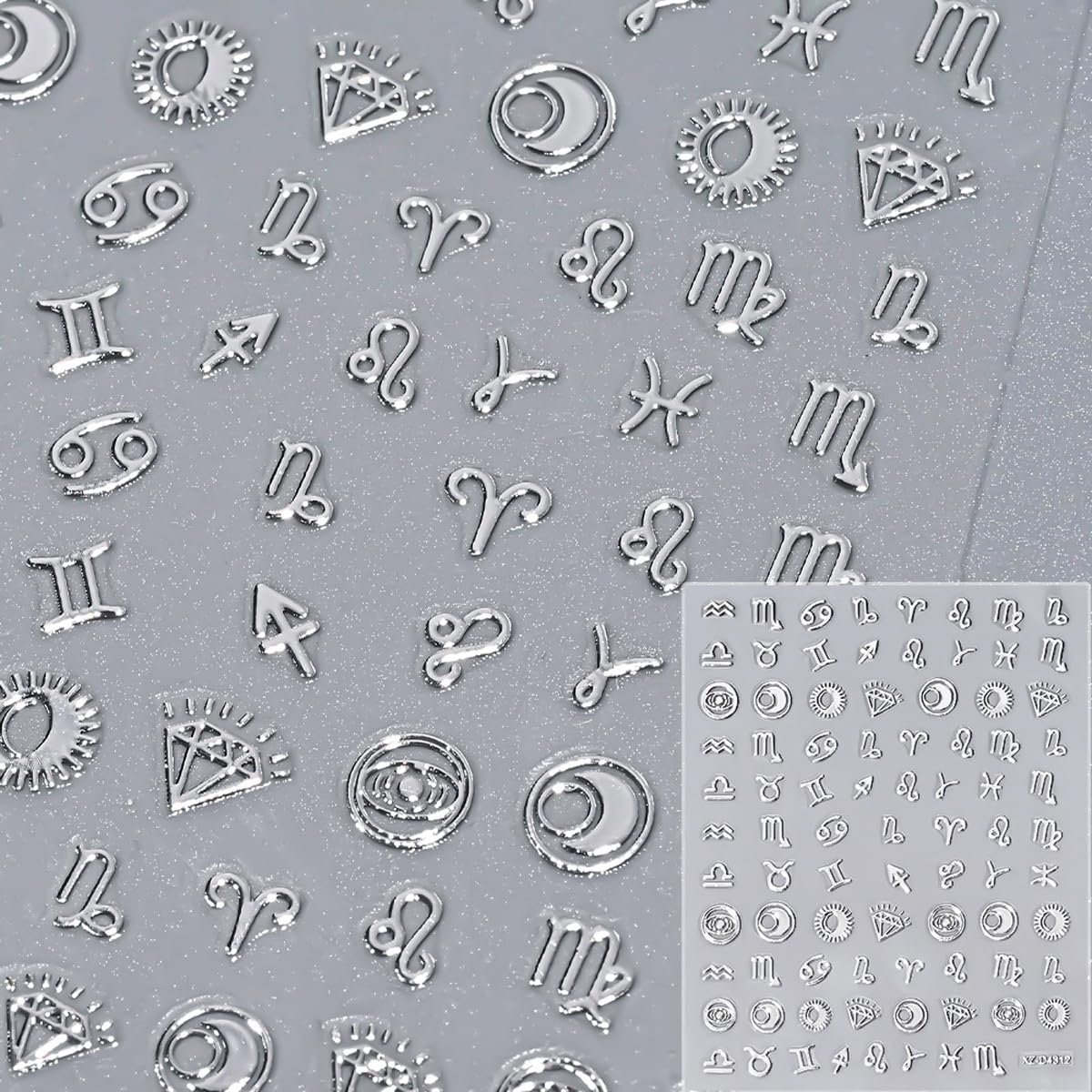 12 Sheets Silver Nail Art Stickers Star Nail Stickers Sun Moon Nail Decals Self Adhesive Evil Eye Nail Art Supplies for Women Girls DIY Manicure Nail Art Decorations
