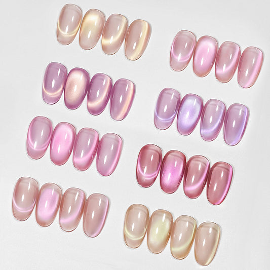 MIZHSE Cat Eye Gel Nail Polish, 8 Colors Pink Magnetic Gel Polish Set with Magnet Stick, Ceramics Effect Translucent Cats Eye Nails Soak Off Nail Art Manicure Home DIY Gift for Women