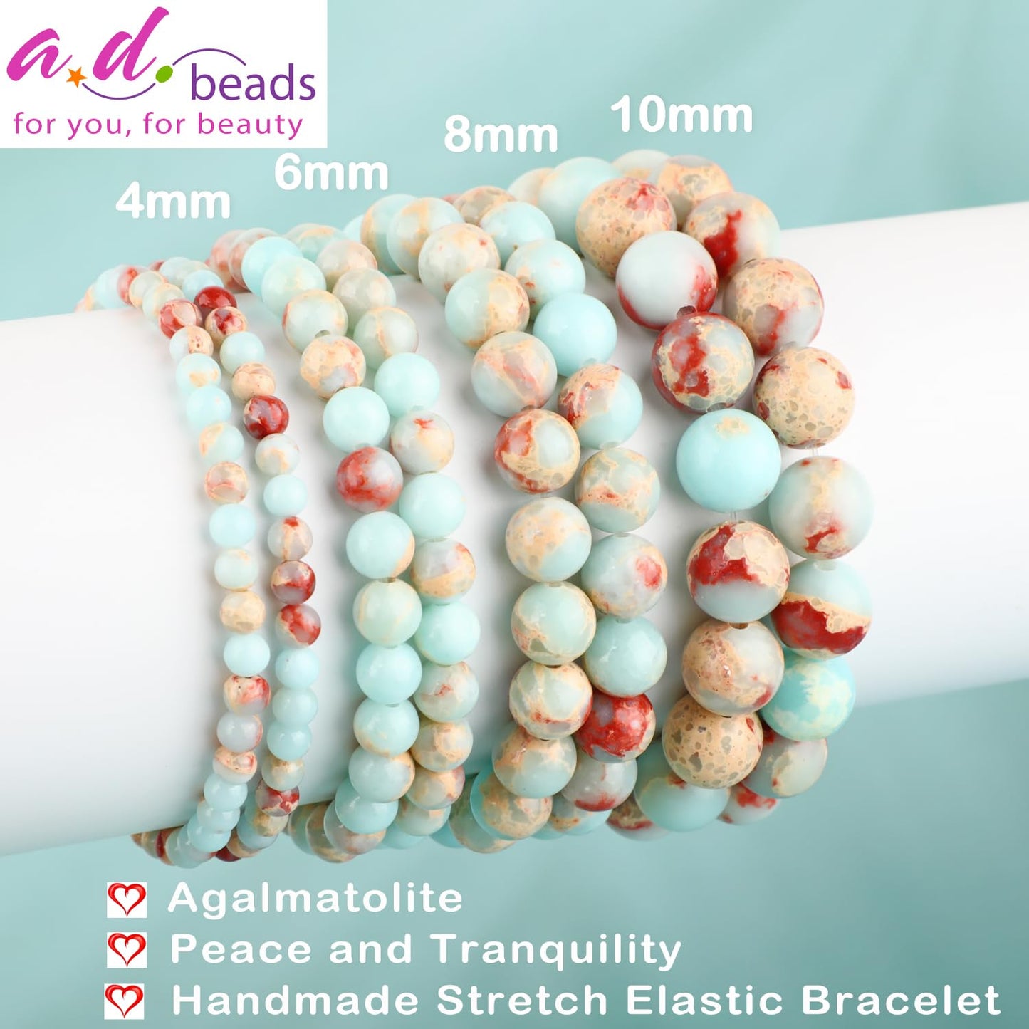 AD Beads 8mm Handmade Agalmatolite Elastic Bracelet – Natural Gemstone for Peace and Tranquility – Meditation, Yoga, Healing and Energy Gift for Men Women