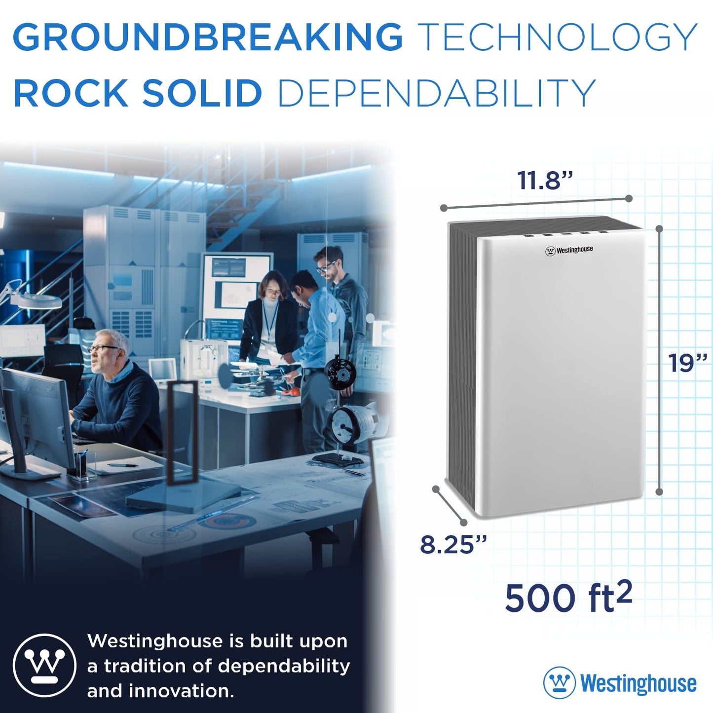 Westinghouse Air Purifier 1702 - True HEPA for 400-500 sq ft - NCCO Technology - Kills Viruses, Bacteria, Removes Allergens, Pet Dander, Smoke, Odors