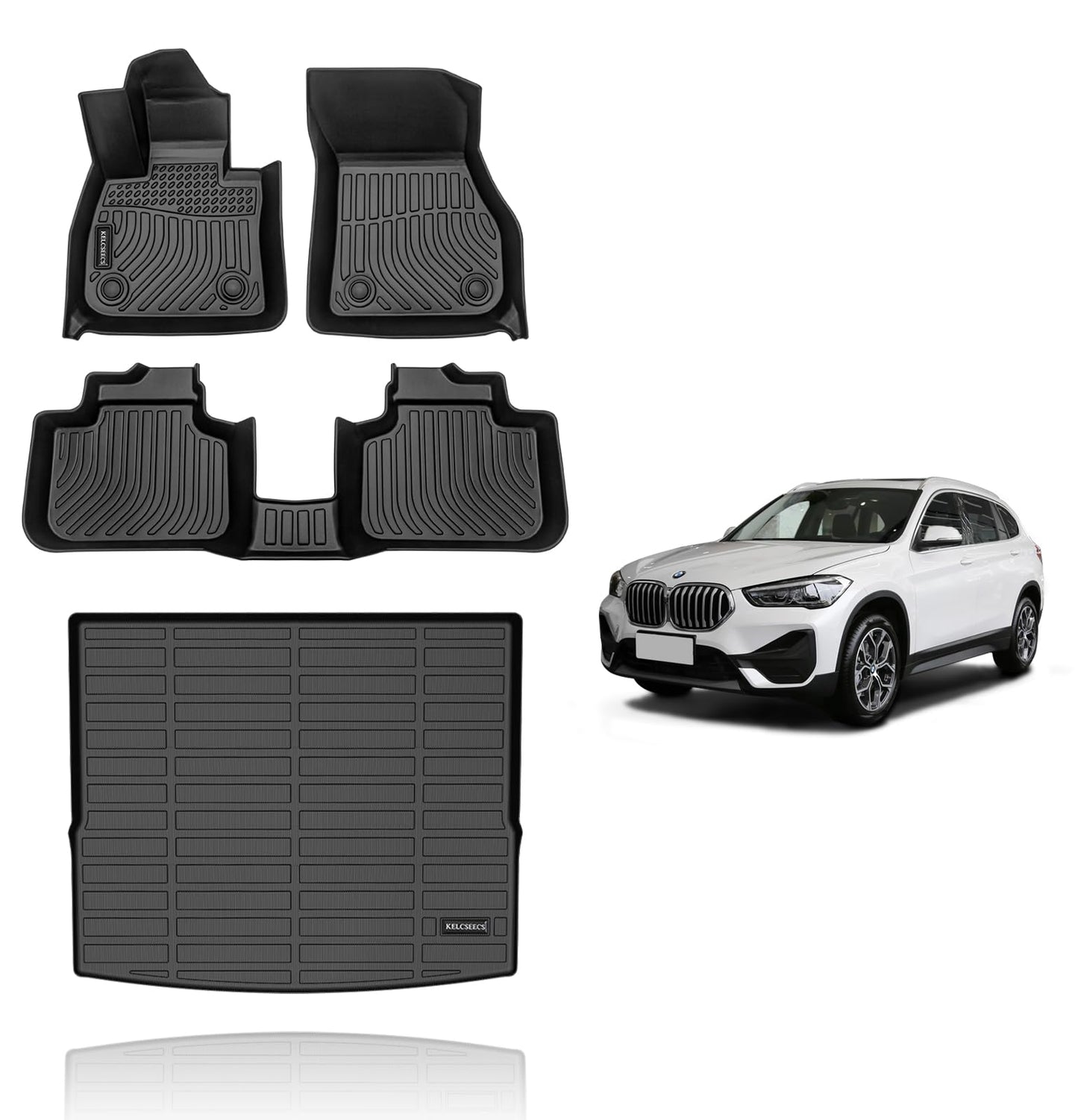 KELCSEECS Floor Mats & Cargo Liner Custom for 2022 2021 2020 2019 2018 2017 2016 BMW X1 Car Mats Automotive Cargo Mat Floor Liners Trunk Mat X1 All Weather Floor Mats Trunk Liner Black
