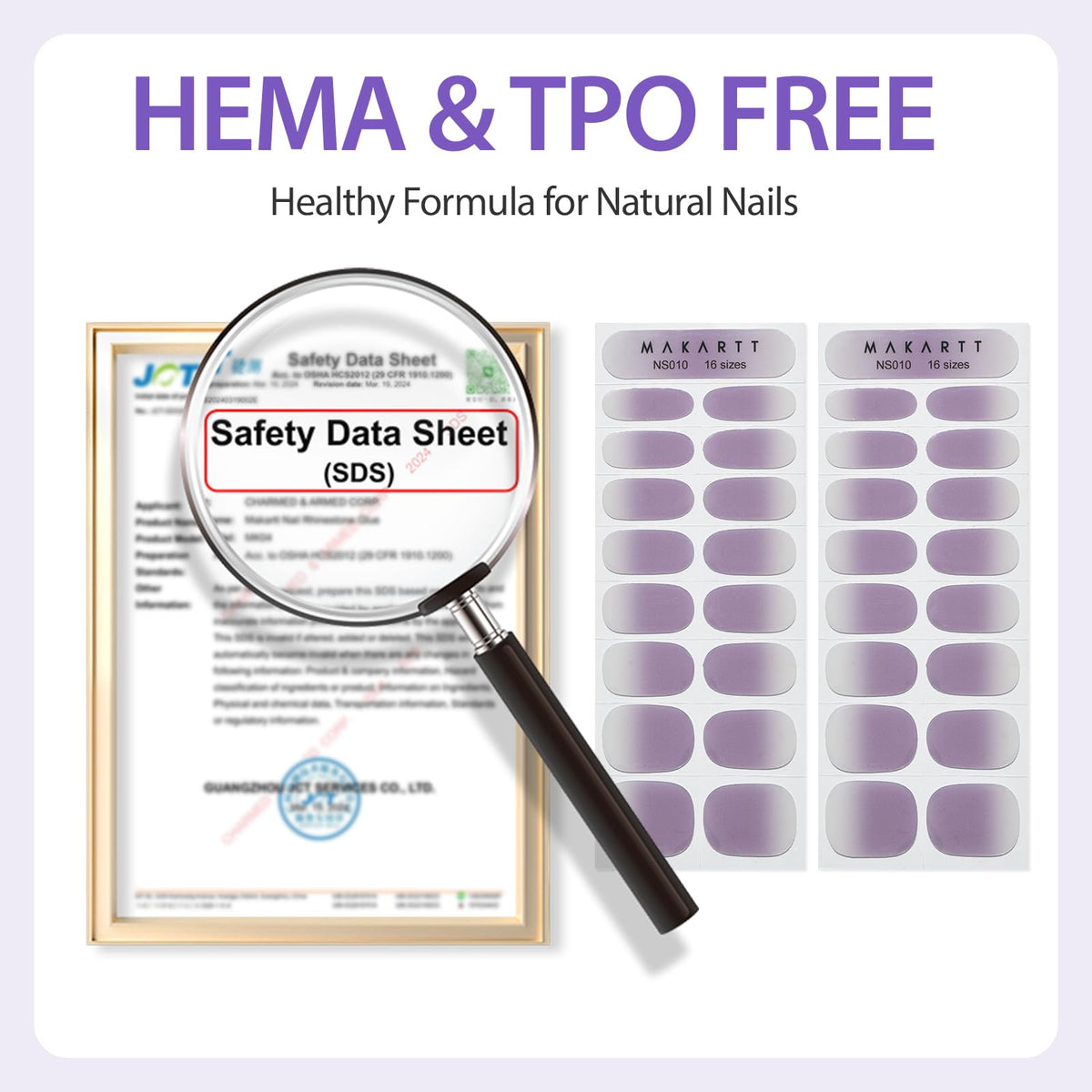 Makartt Semi Cured Gel Nail Strips Kit 2 Packs – Real Gel, Hema & TPO Free, 16 Sizes Anti-Lift Design, UV Required, Long Wear, Dual-Ended Tool & Prep Kit (Lavender Ombre)