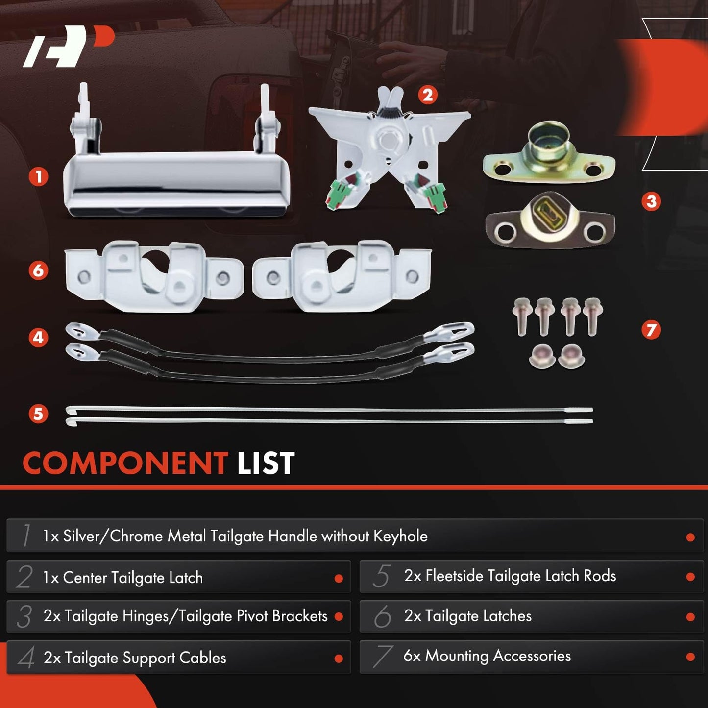 A-Premium Tailgate Rebuild Kit Compatible with 1988-1997 Ford F-150 F-250 F-350 F-250 HD, Rear Tailgate Parts Metal Handle Latch Rod Cable Hinge Pivot Brackets (Pack of 24)