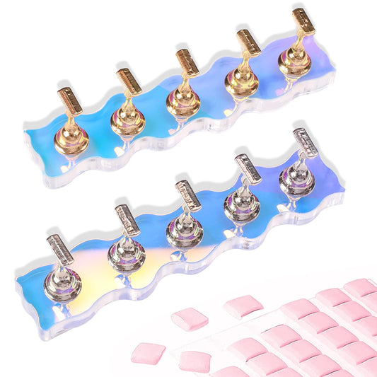 ANGNYA Nail Stand for Press on, 2 Set Aurora Nail Holder for Painting Nails Press on Nail Stands with 96 Pcs Reuseable Mounting Tapes for Nail Art Display Home & Salon Use
