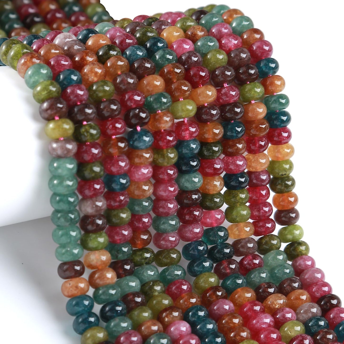 76pcs 5x8mm Natural Stone Colored Tourmaline Rondelle Spacer Loose Beads Abacus Disk Stone Round Loose Gemstone Beads for Jewelry Making DIY Bracelet Necklace