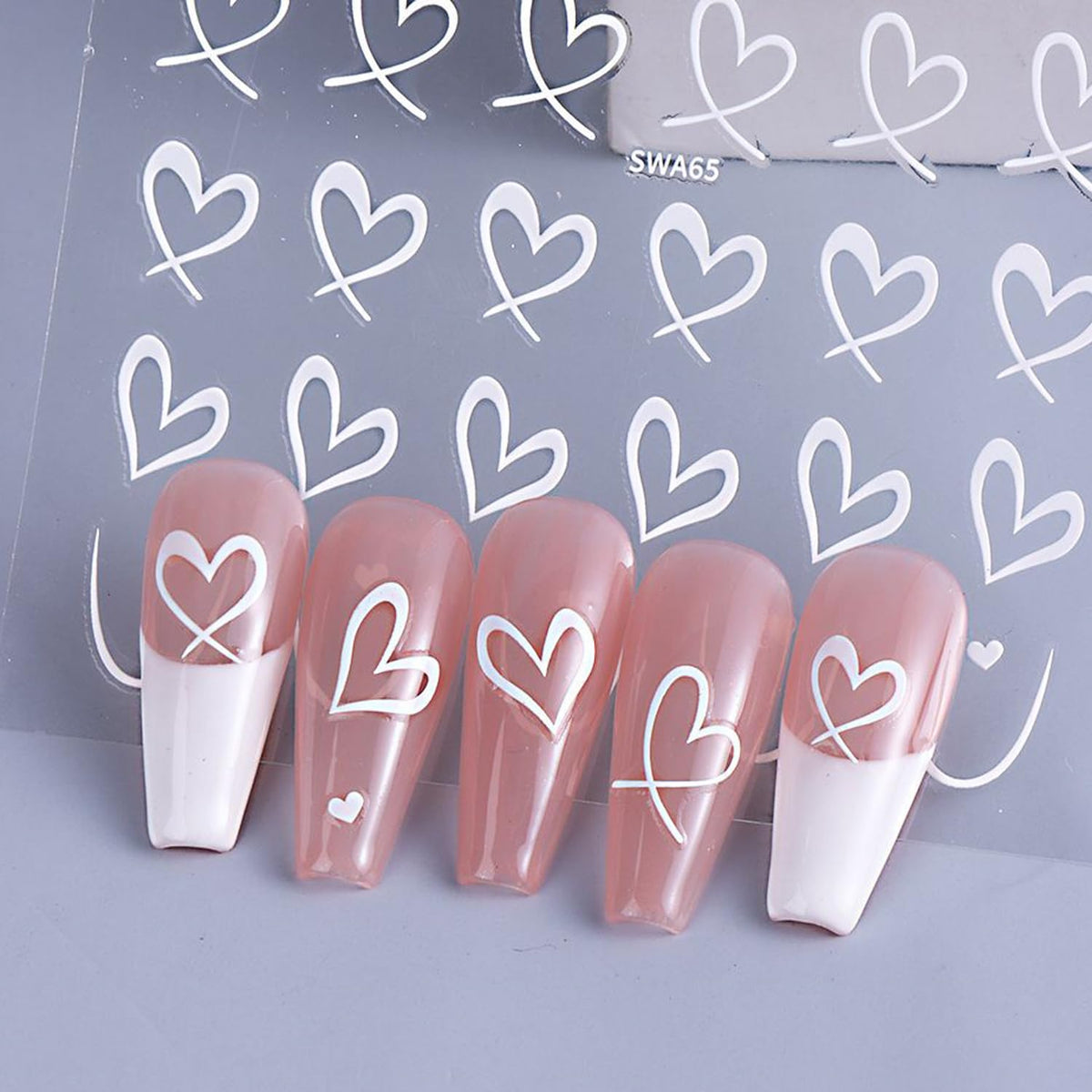 3pcs Valentine's Day Nail Art Stickers 3D Black White Pink Lines Love Heart Nail Decals Irregular French Stripe Lines Simple Valentine's Design DIY Adhesive Stickers Hearts Manicure Decor for Women