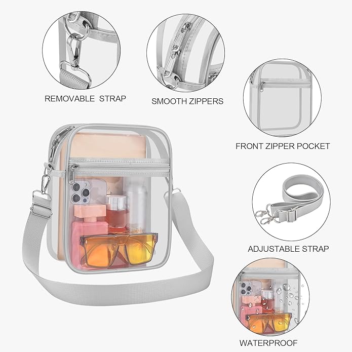 USPECLARE Clear Purse Stadium Transparent Messenger Bag Stadium Approved for Men and Women Clear CrossBody Bag